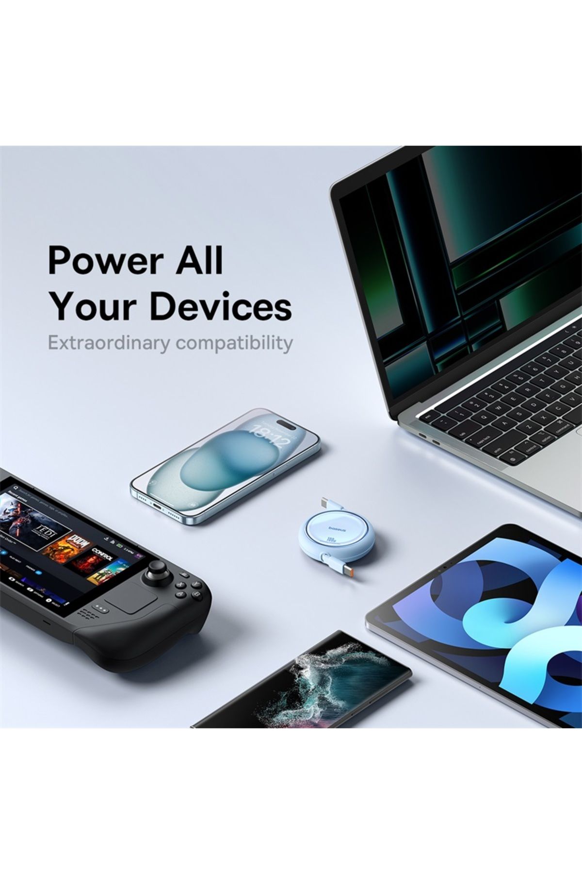 Baseus-Baseus 100W Free2 Draw Mini Both-Way Retractable Type C to Type C Fast Charging Data Cable 1M - Blue 4