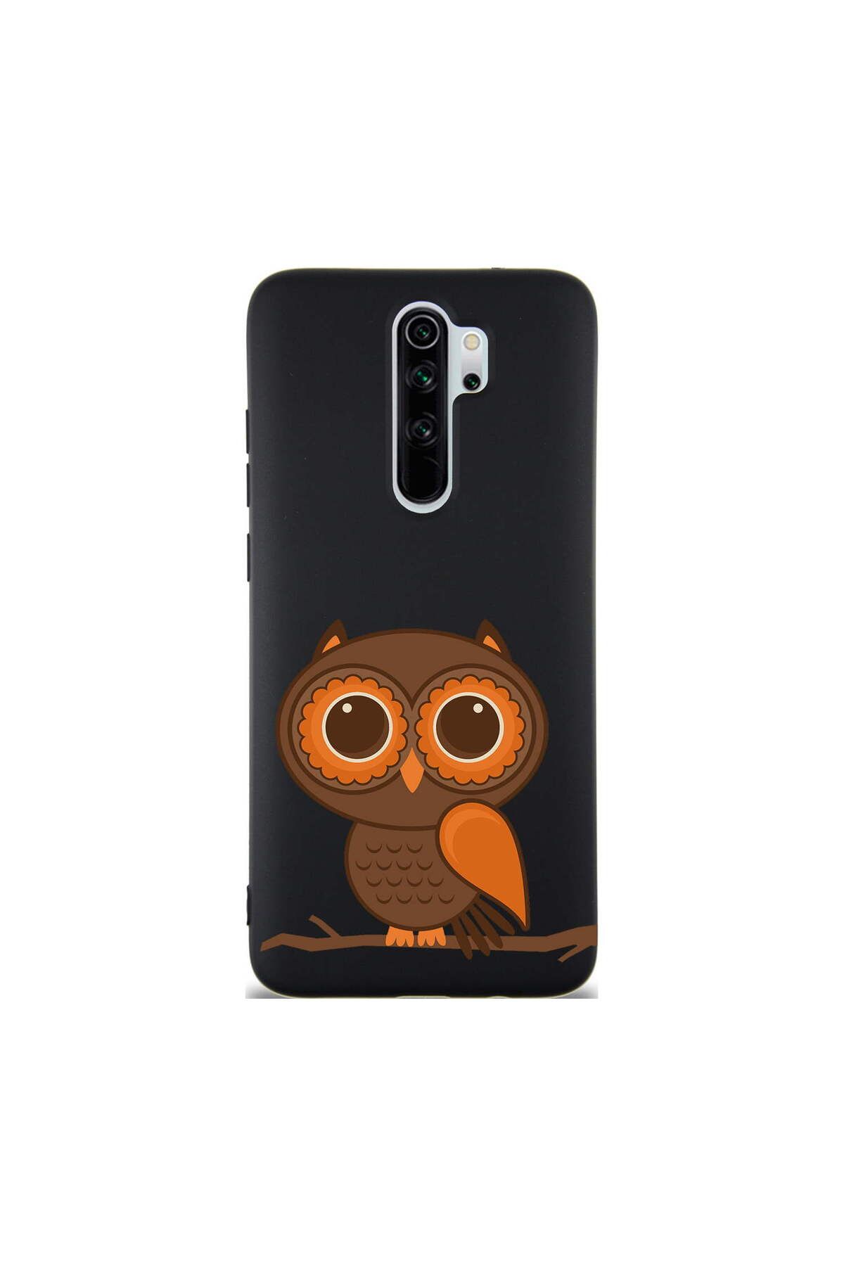 PrintiFy Xiaomi Redmi Note 8 Pro ile Uyumlu Baykuş (0214a) Tasarımlı Siyah Lansman Silikon Kılıf