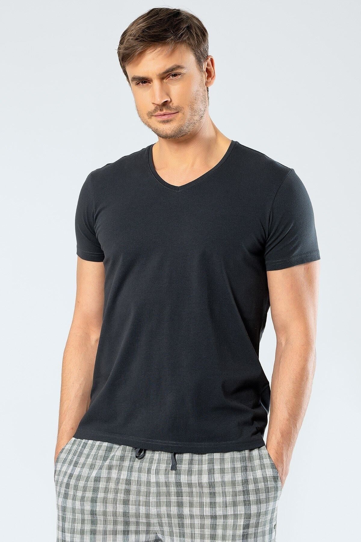 Cacharel Erkek Pamuklu V Yaka Kısakol T-shirt, %95 Pamuk %5 Likra