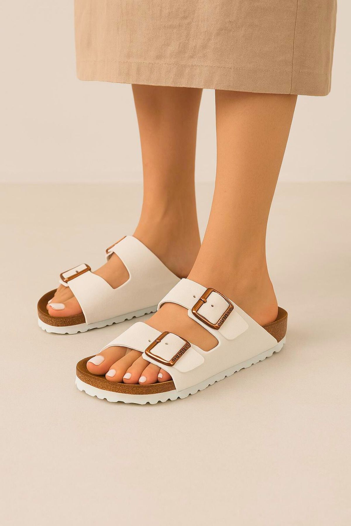 FAVORİSPOR Birkenstocs Unisex Ortopedik Tabanlı Terlik Çift Bantlı Tokalı Günlük Rahat Ev & Dışarı Terliği