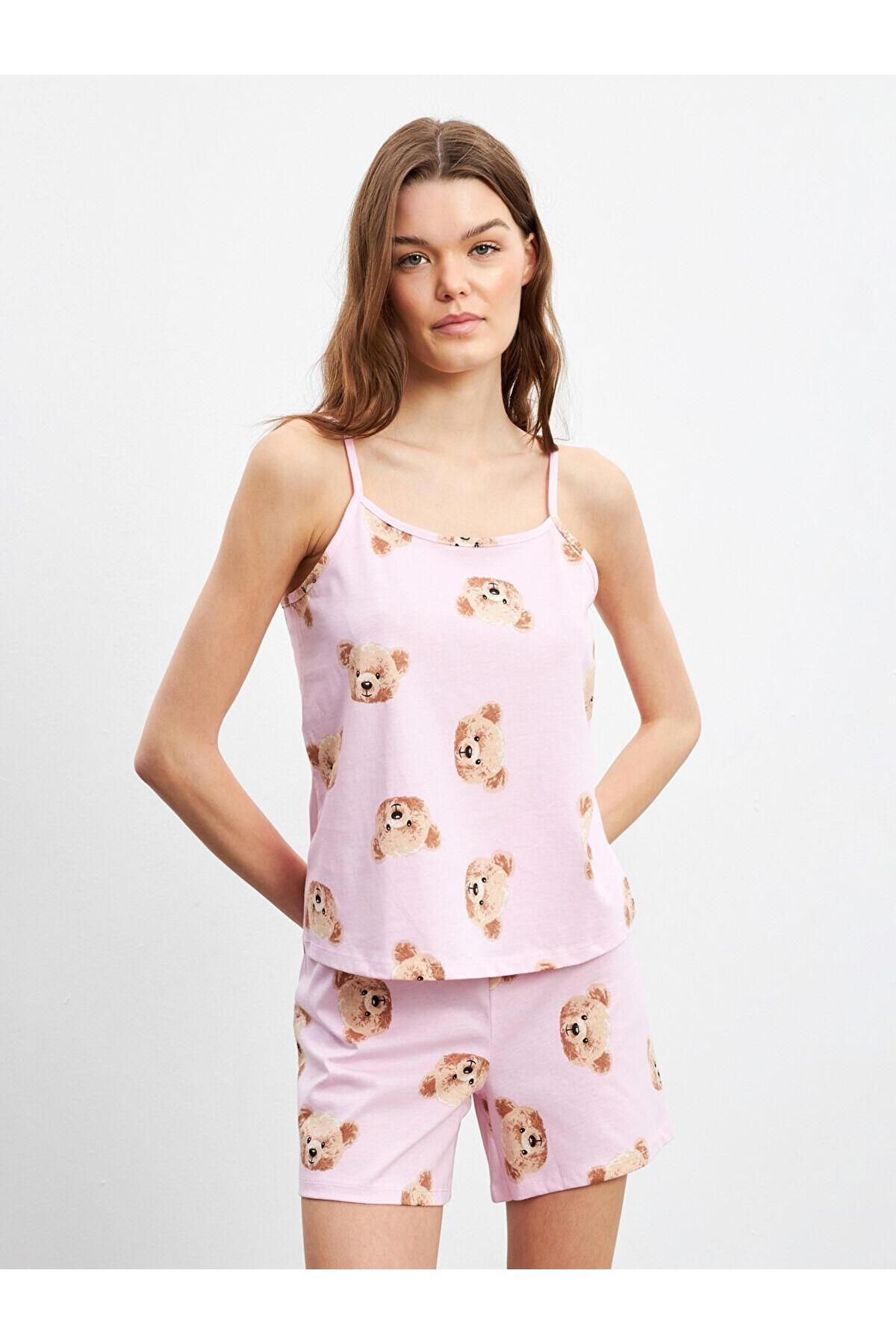 LC Waikiki LCW Young Ayı Teddy Baskılı Kadın Şortlu Pijama Takımı (S5)