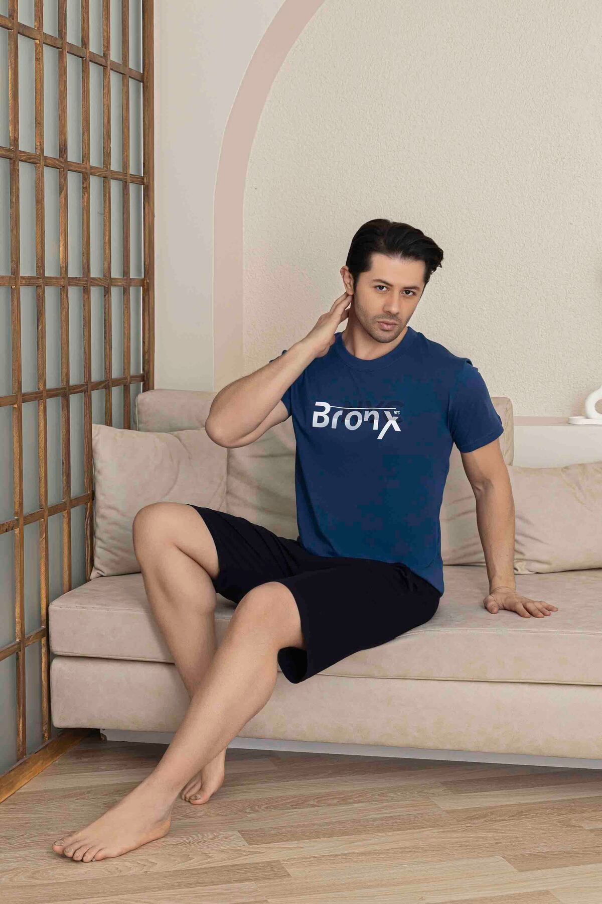 Tarık Erkek İndigo Mavi Kısa Kol Şort Penye Pijama Takımı