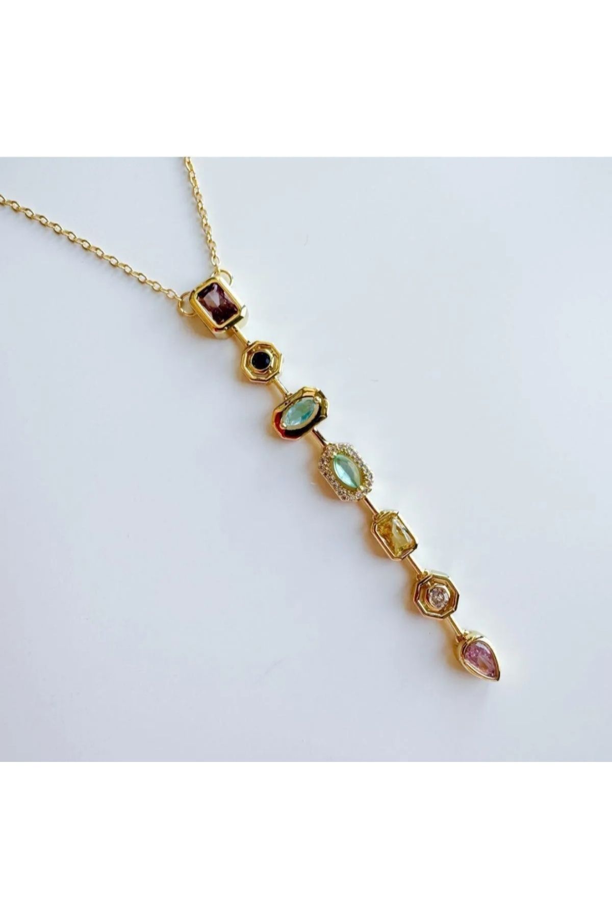 ZD JEWELRY Çelik 316 L Kararmaz Zirkon Renkli Taşlı Trend Kadın Y Lisa Kolye