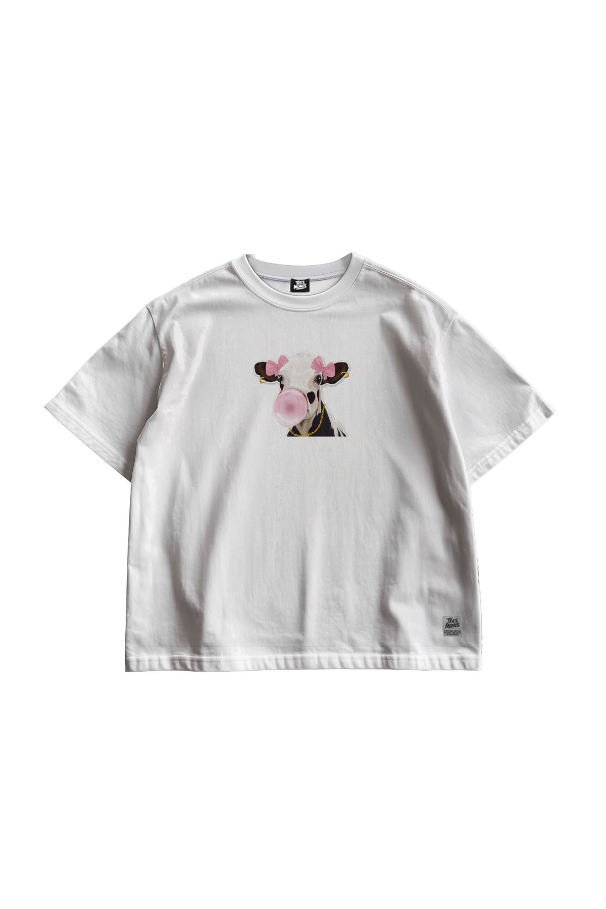 TresMonos Bubble Cow Baskılı Oversize Kısa Kesim Pamuklu Tişört