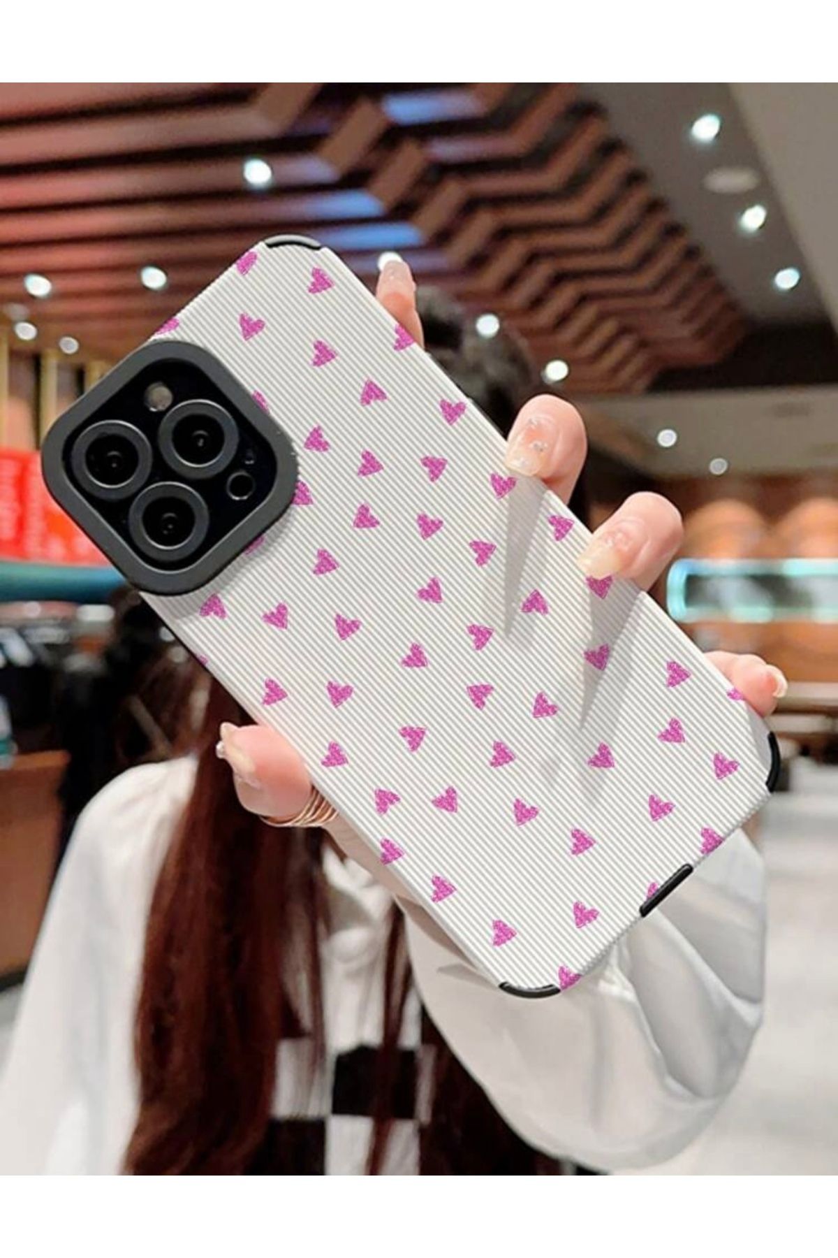 MirazTasarim IPHONE 14 PROMAX PEMBE KALP DESENLİ KILIF