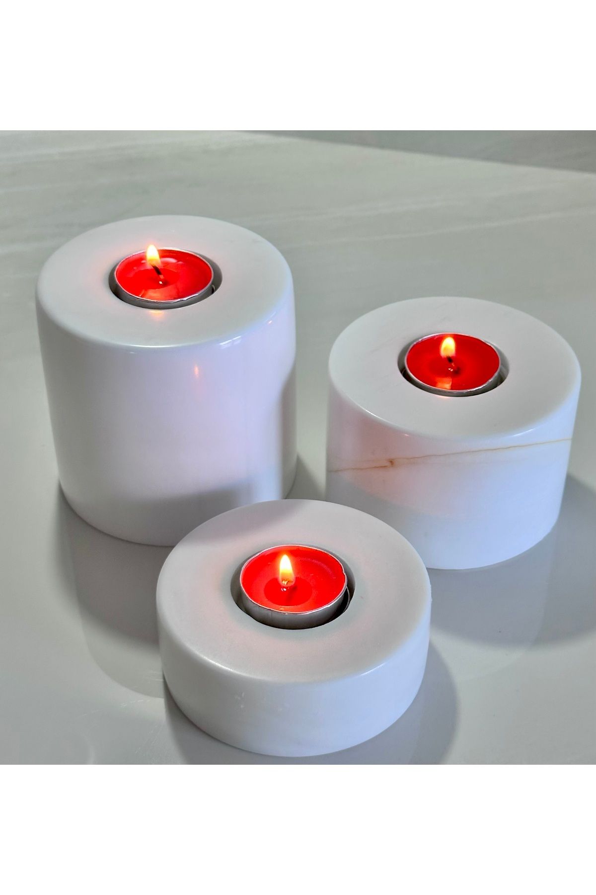 marbeliastudio 3'lü Tealight Mermer Mumluk