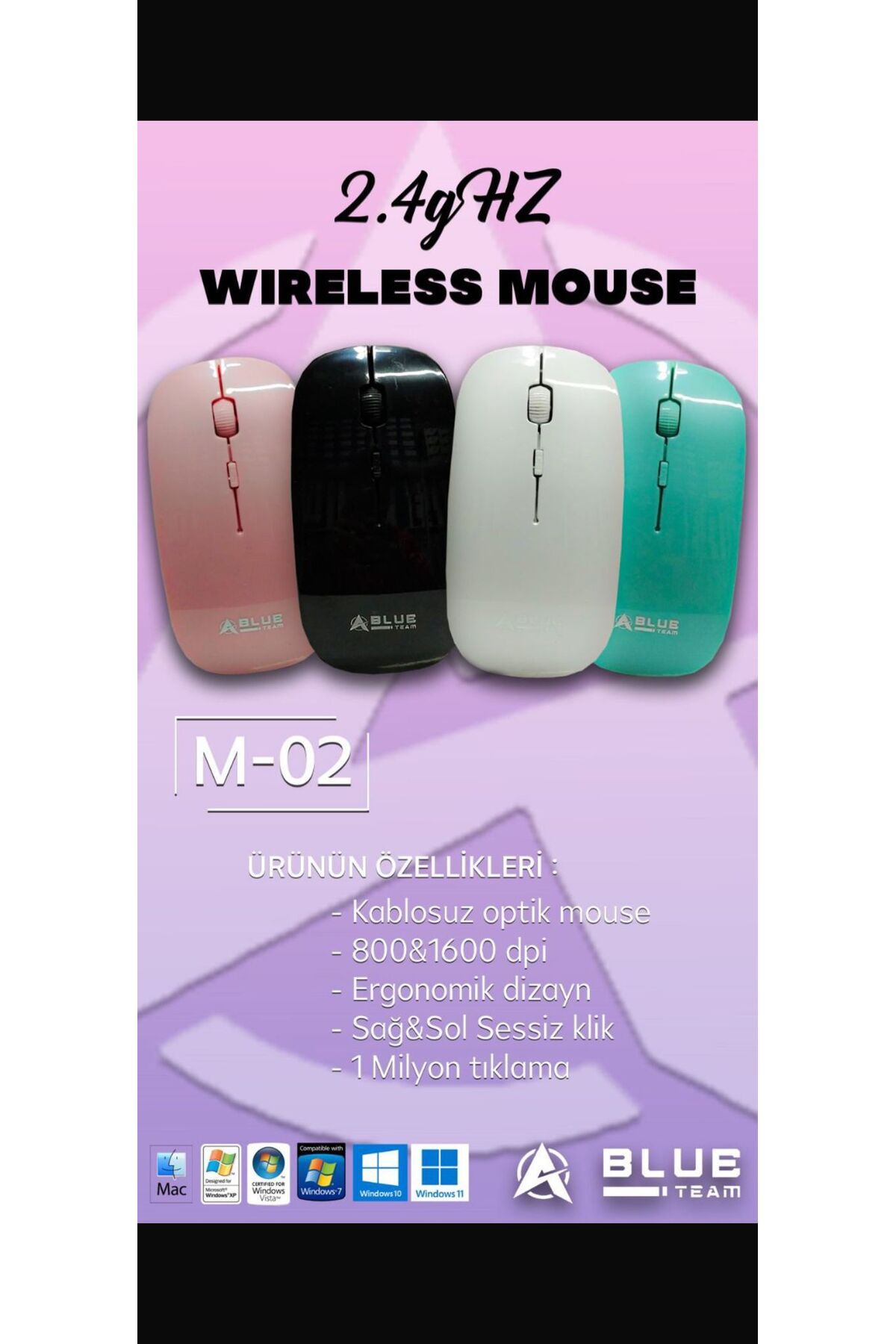 BlueTeam blue team M-02 wıreless mause (pilli) sağ+sol sessiz klik