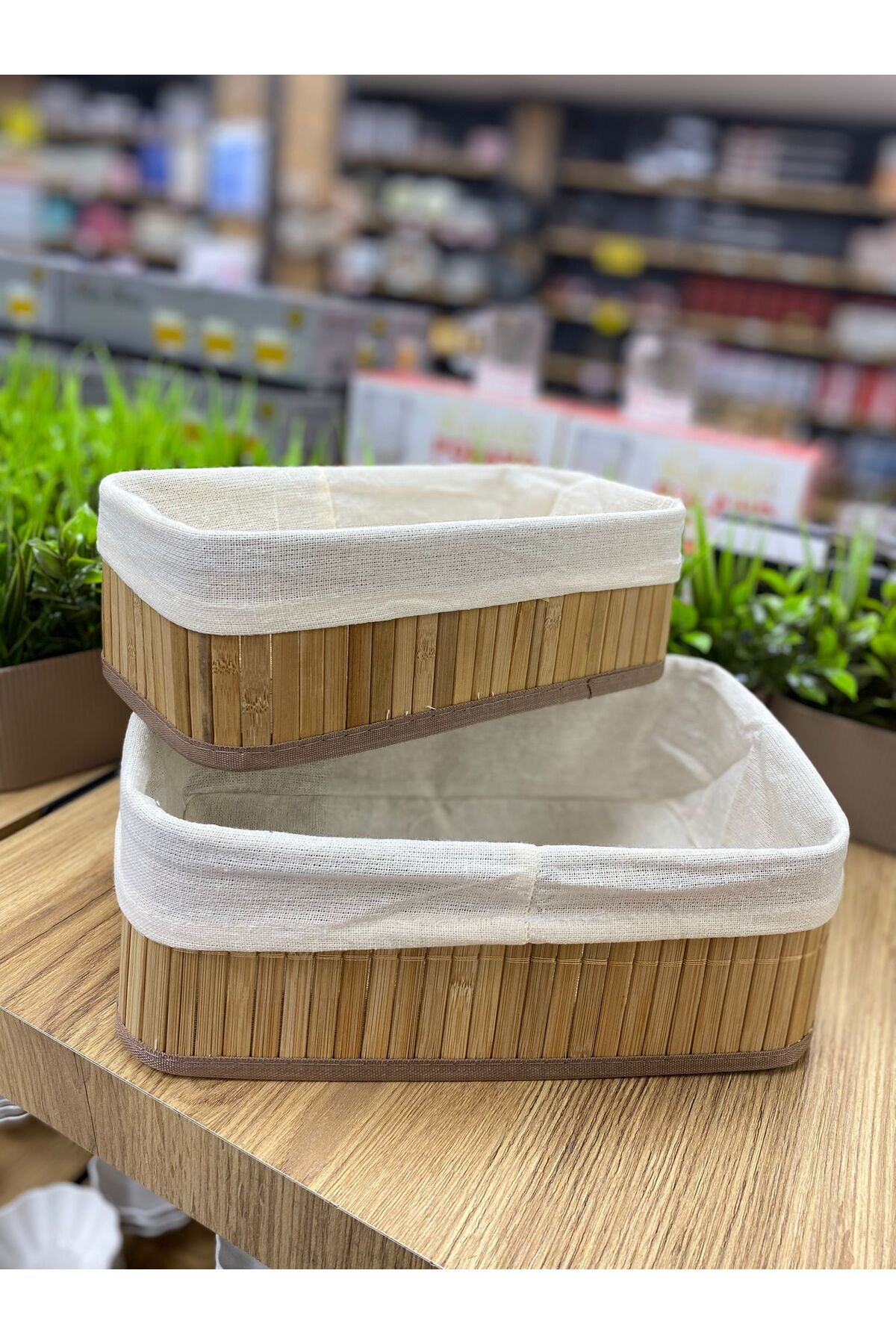ASA BAMBU ORGANİZER 2 Lİ DİKDÖRTGEN SEPET ÇOK AMAÇLI