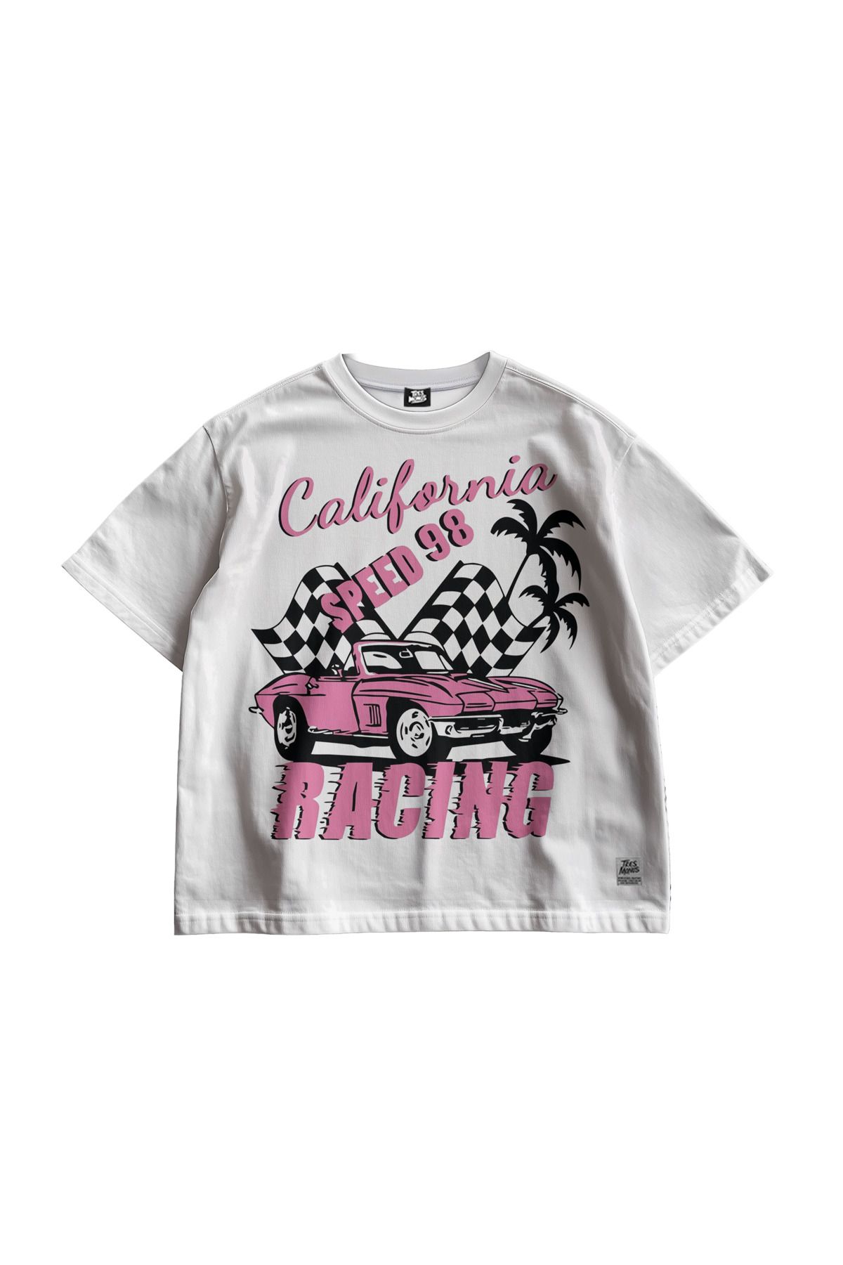 TresMonos California Racing Baskılı Oversize Kısa Kesim Pamuklu Tişört