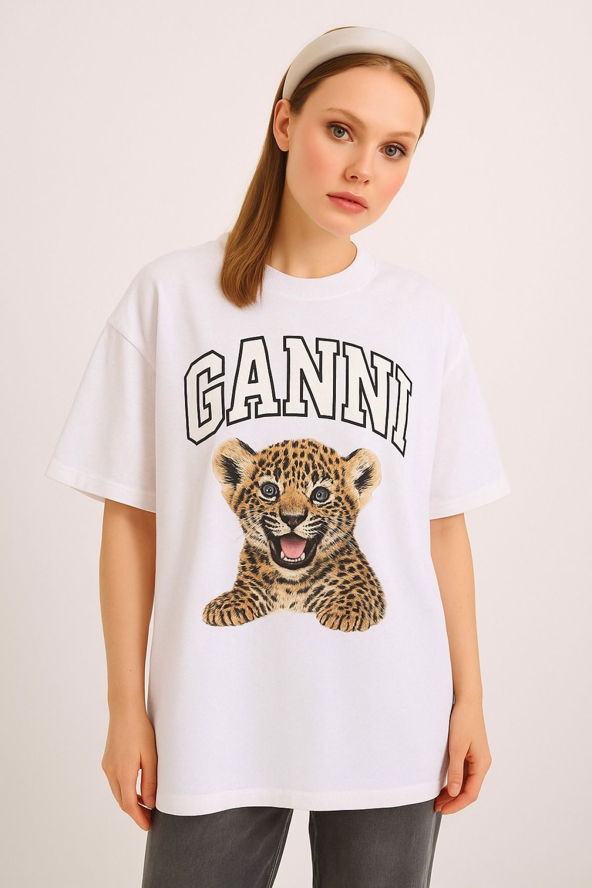 İKLİM LİFE Kaplan Baskılı Oversize Tshirt