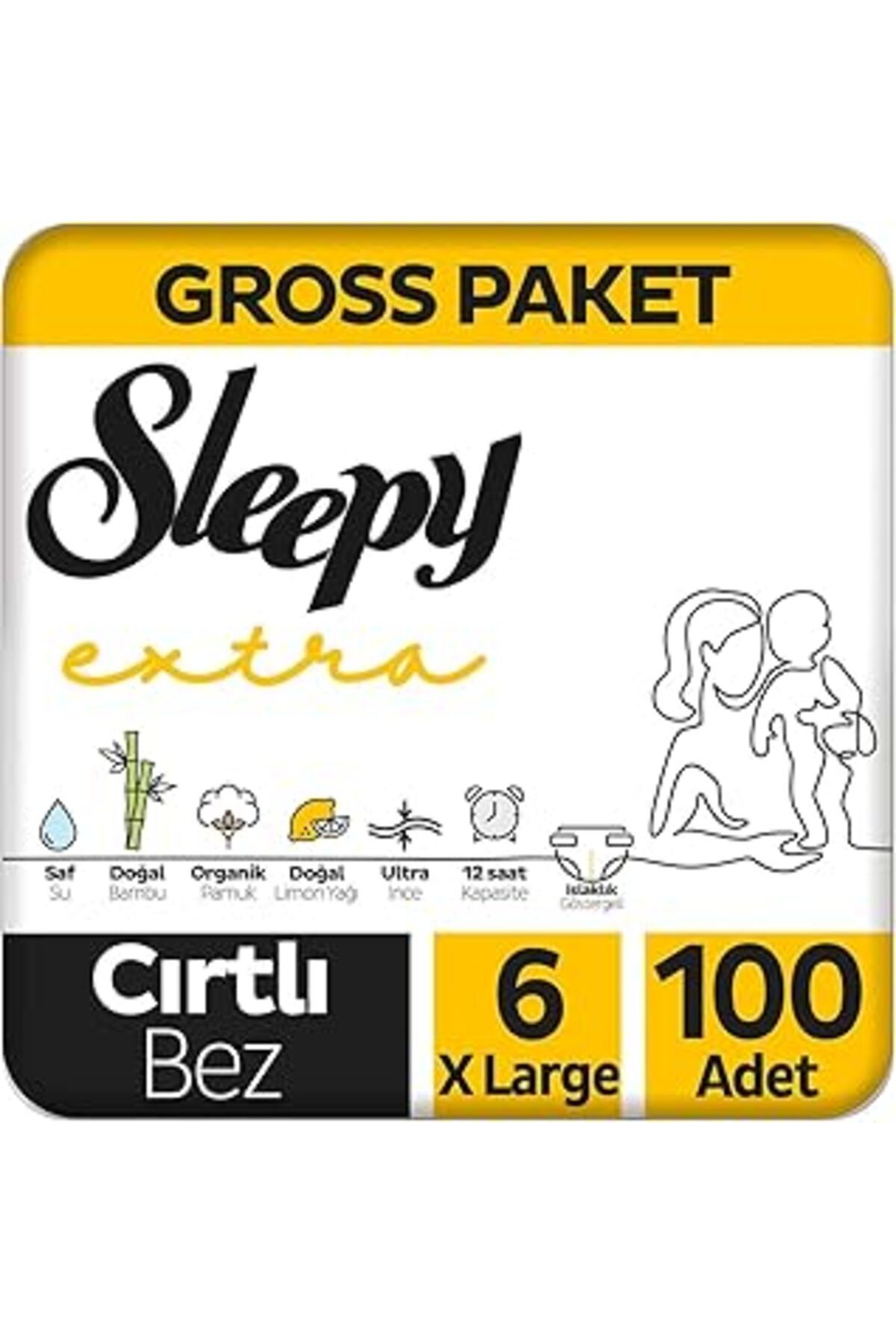 Mu Art Ahşap Sleepy Extra Günlük Aktivite Gross Paket Bebek Bezi 6 Numara Xlarge 100 Adet