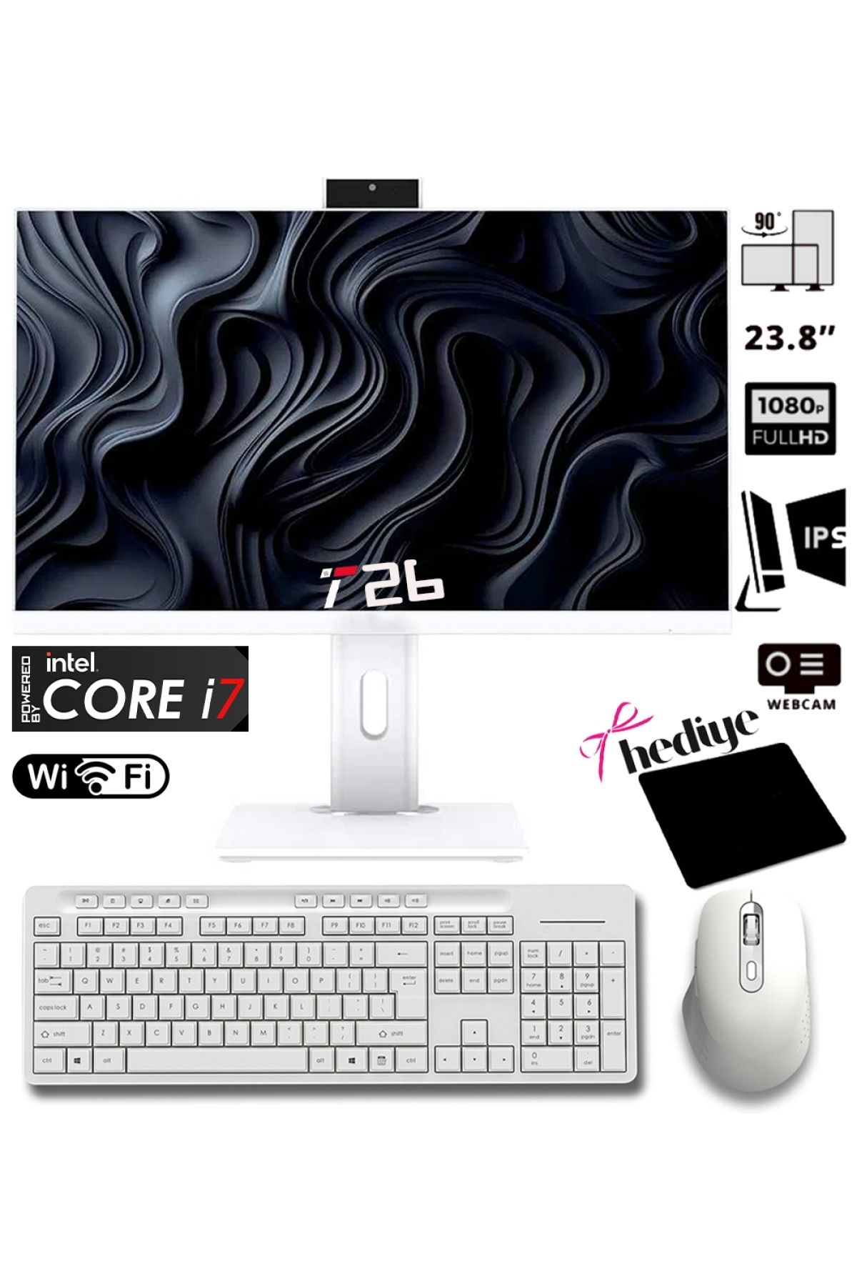 J-TECH T- i7-2600 16GB RAM 512GB SSD 24" Pivot Webcam WiFi All in One Bilgisayar