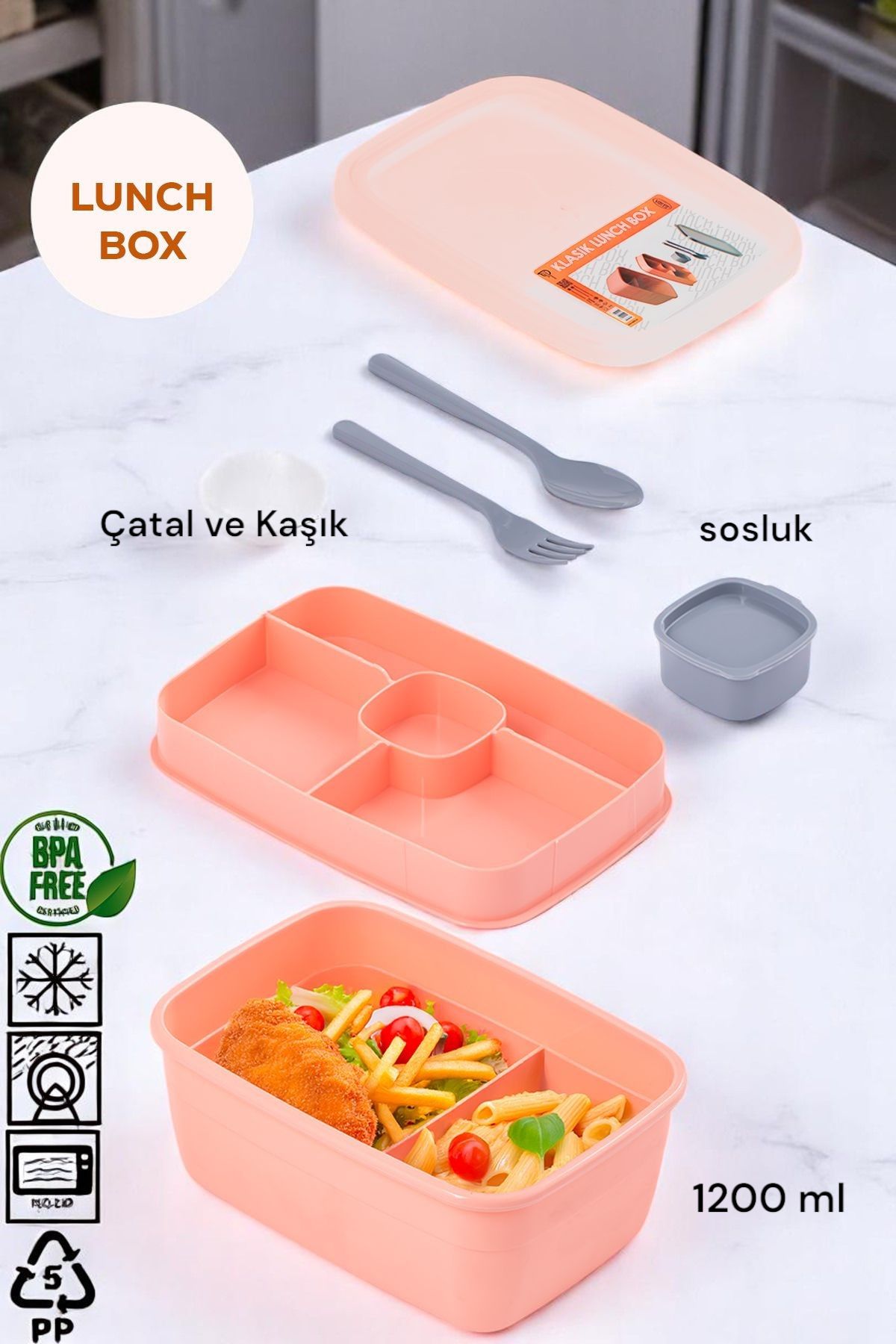 Citim Vakumlu Kendinden Kaşık Çatallı Sosluklu Bölmeli Beslenme Çantası-2 Katlı Lunch Box-Sefer Tası
