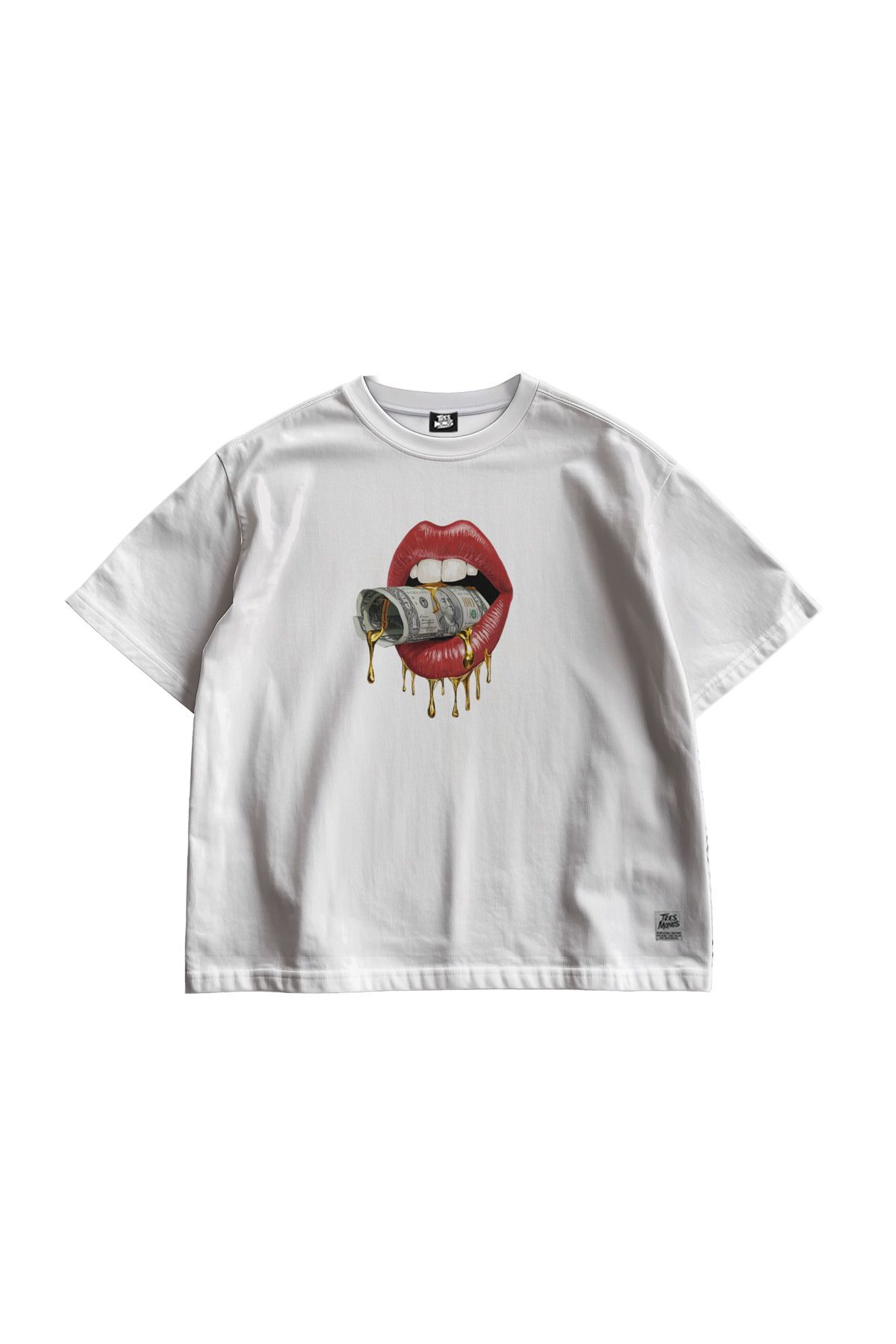 TresMonos Money Lips Baskılı Oversize Kısa Kesim Pamuklu Tişört