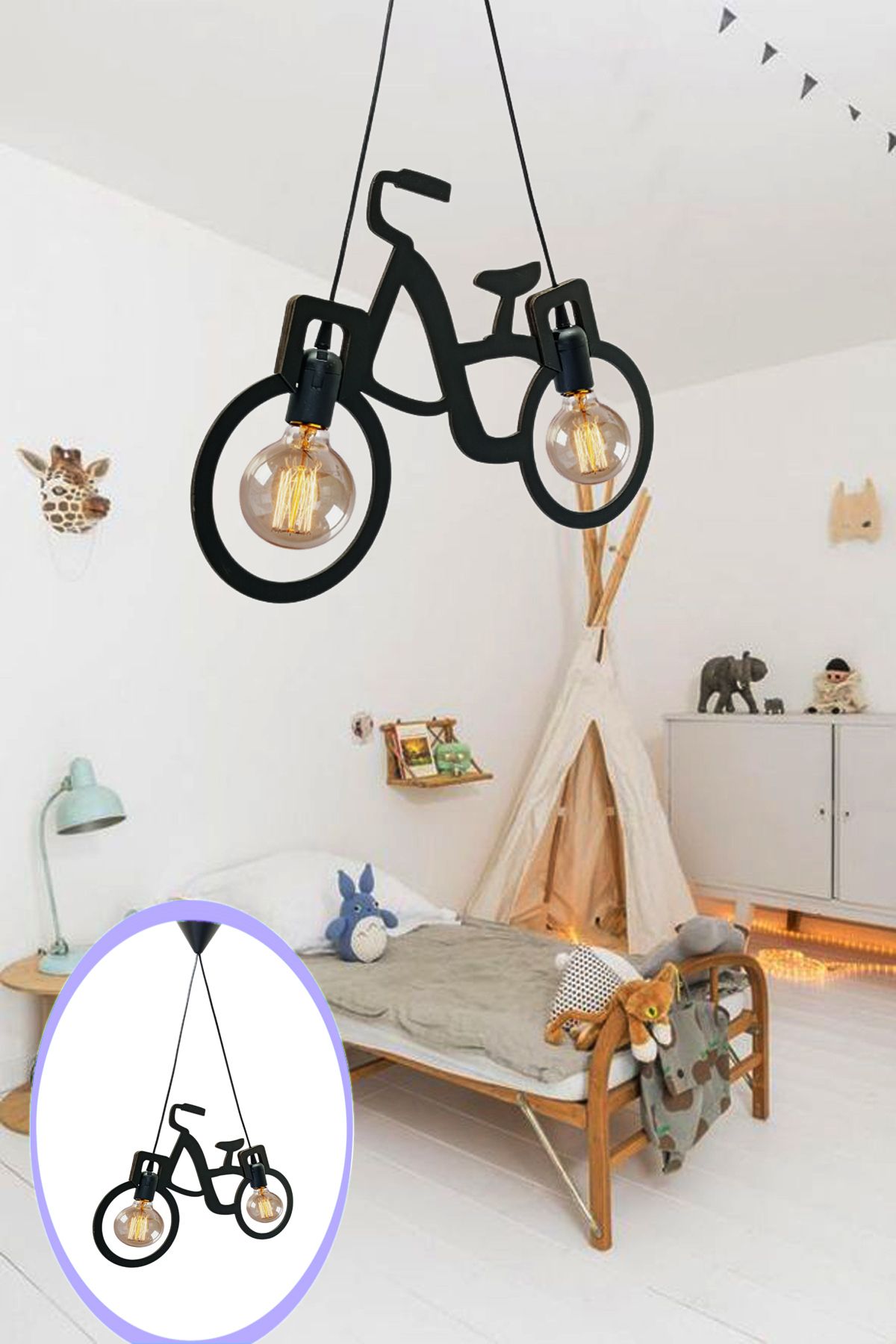 Ahşap Wooden Bisiklet Sarkıt Avize Ahşap Lüks Rustik Modern Dekoratif Çocuk Odası Avize Lamba