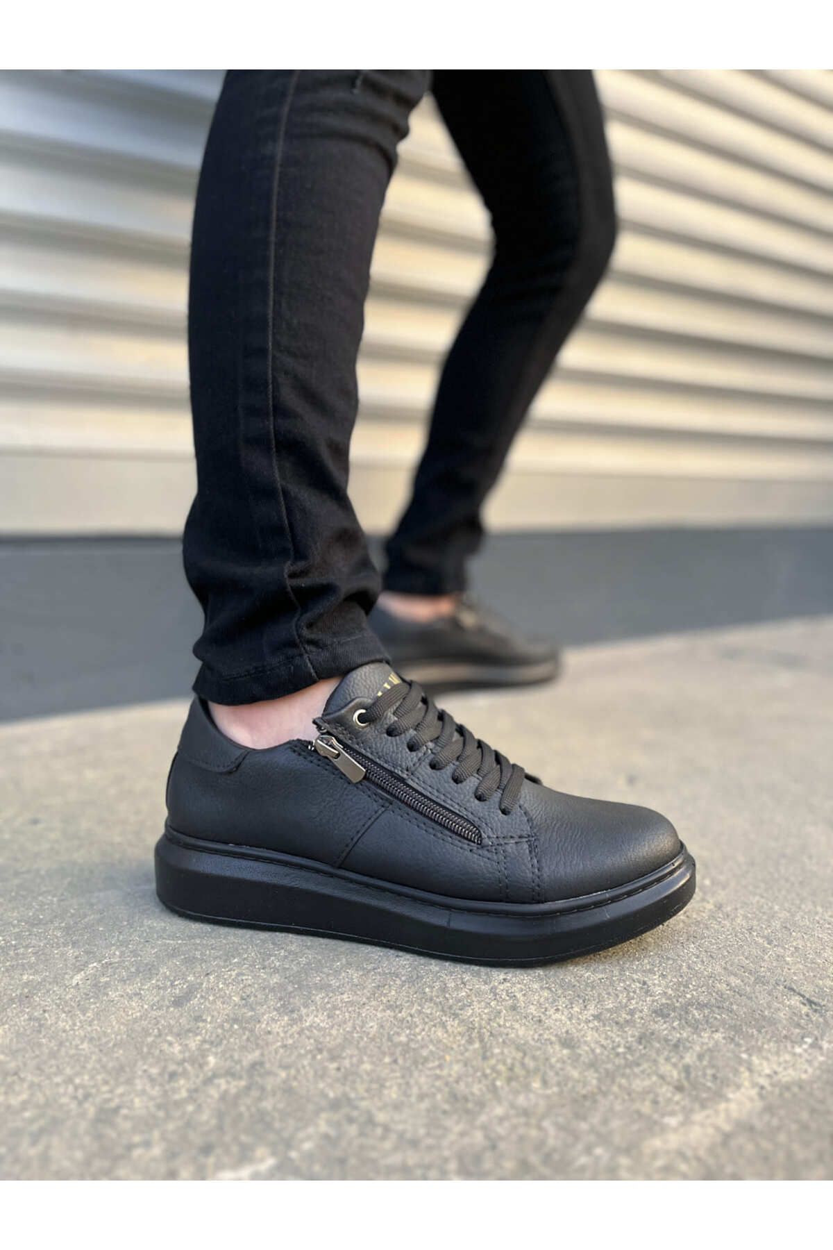 Zerenyus JY155 Warrior Bağcıklı ve Fermuarlı Erkek Günlük Casual Sneaker Ayakkabı - Siyah