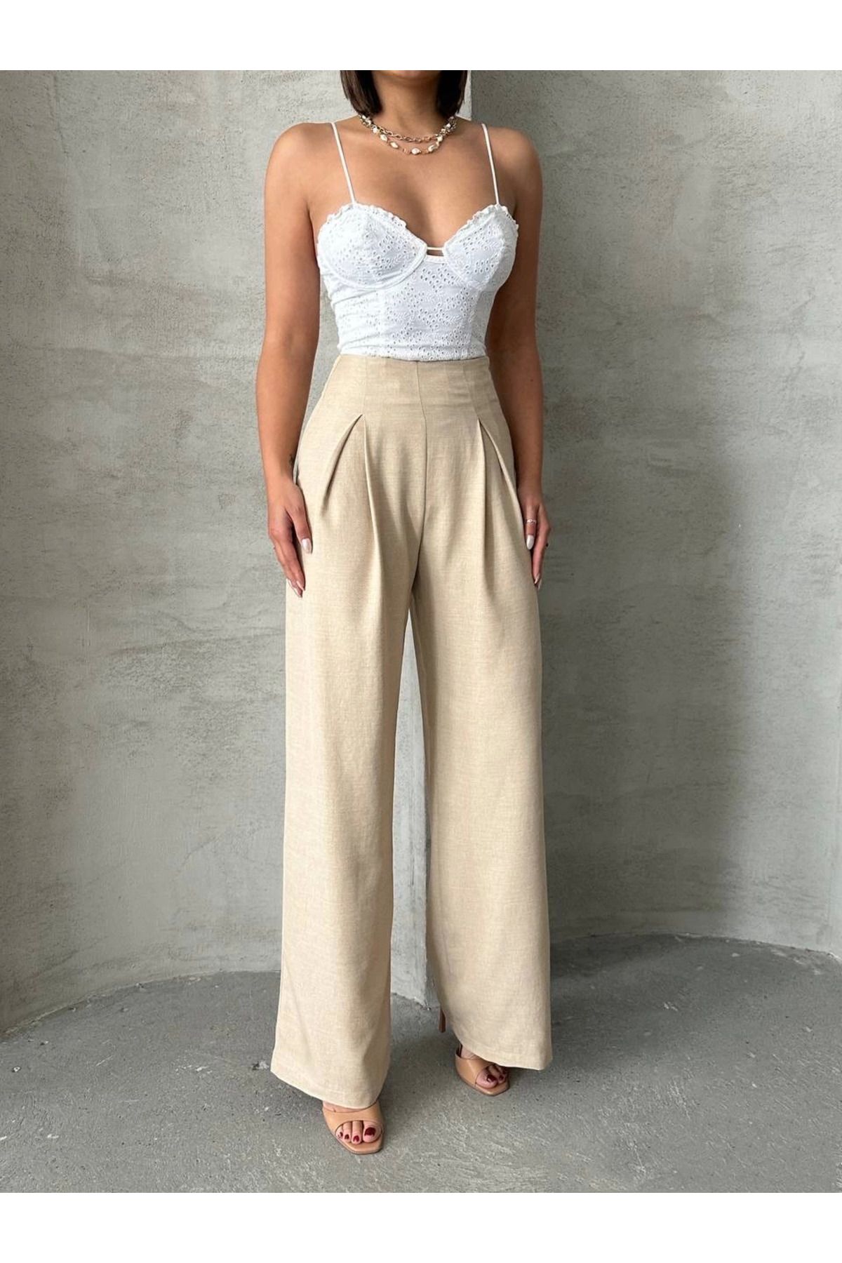 POLEXP Pileli keten pantolon s255046