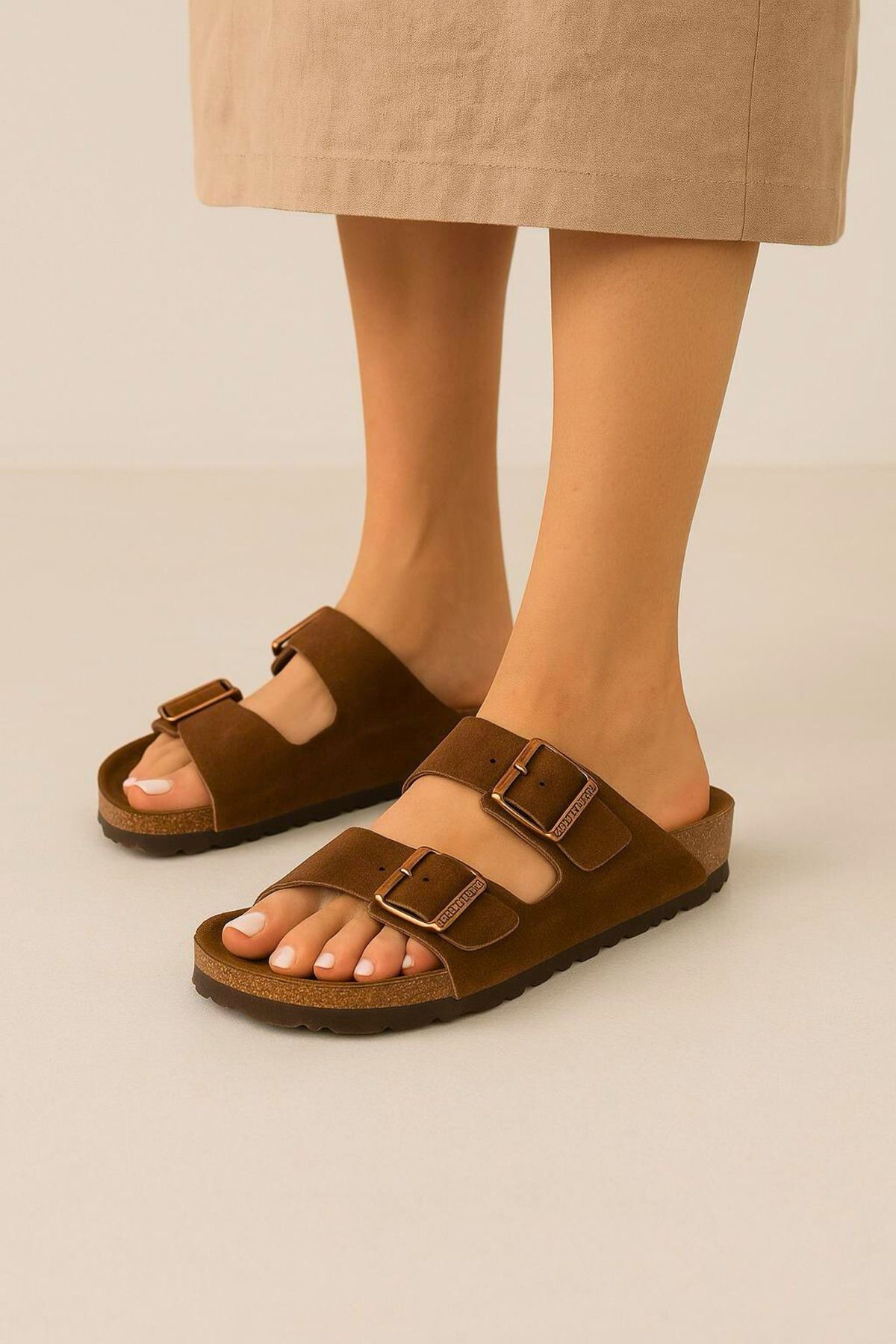 FAVORİSPOR Birkenstocs Unisex Ortopedik Tabanlı Terlik Çift Bantlı Tokalı Günlük Rahat Ev & Dışarı Terliği