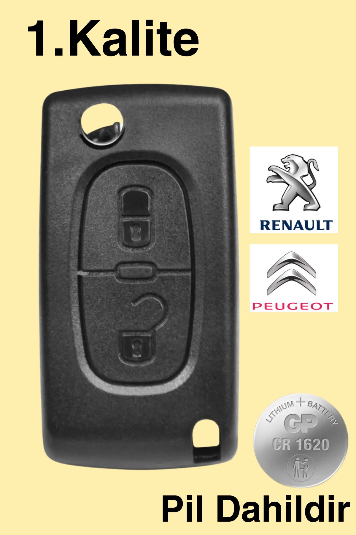 AlGeliyo Peugeot / Citroen 2 Buton Sustalı Kumanda Kabı Pilli 1. Kalite Ürün 207 307 308 C3 C4