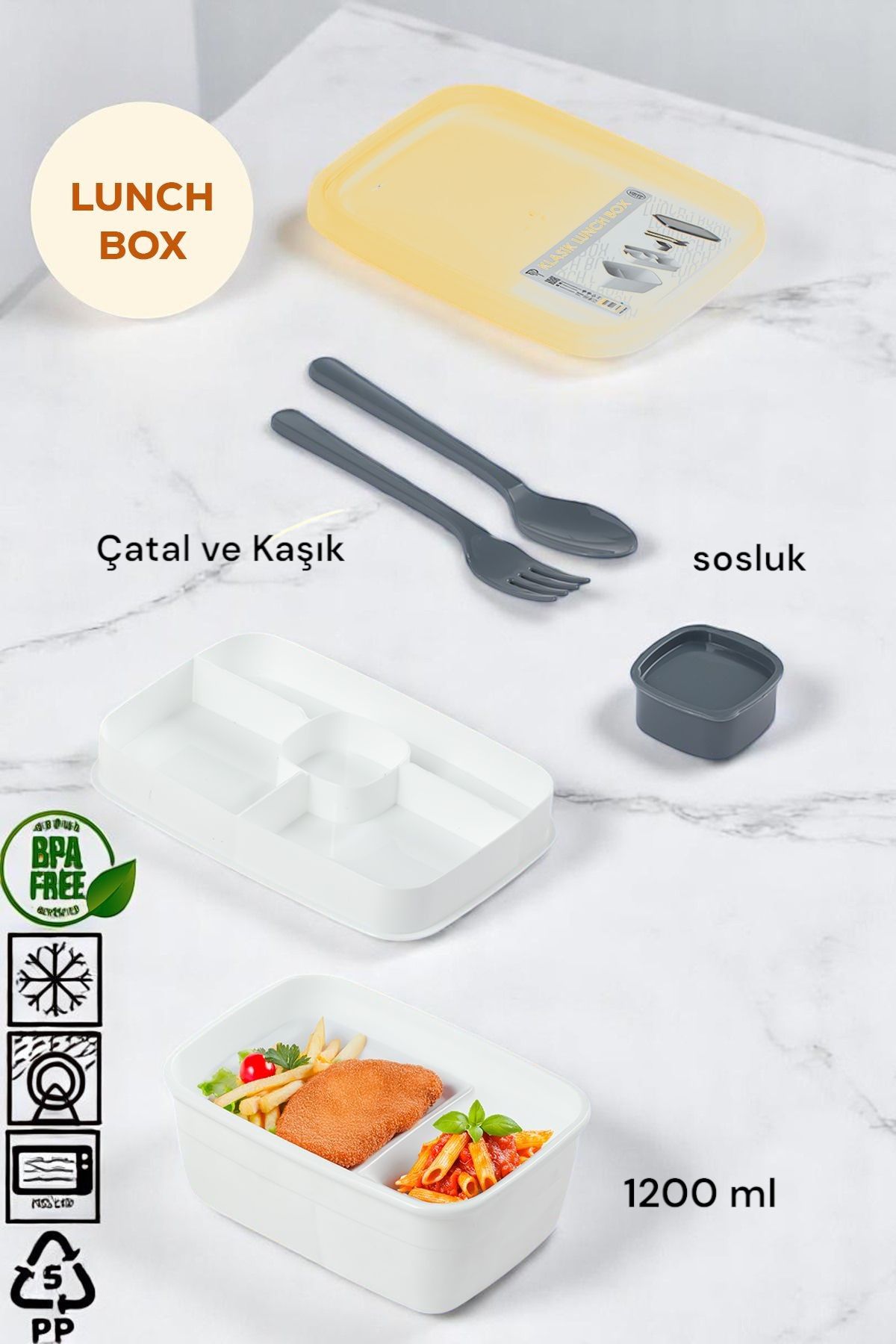 Citim Vakumlu Kendinden Kaşık Çatallı Sosluklu Bölmeli Beslenme Çantası-2 Katlı Lunch Box-Sefer Tası