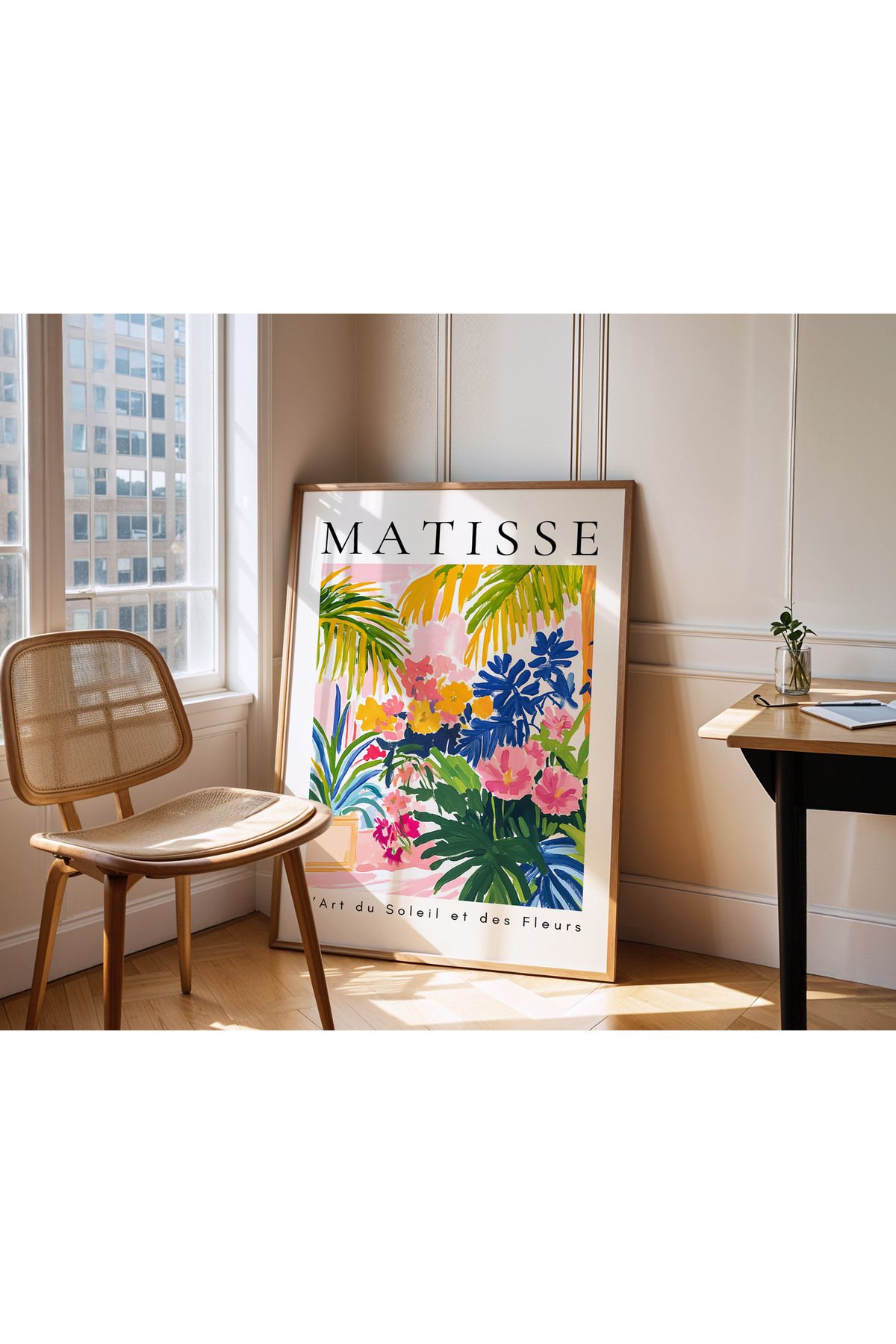 SEON UNIQUE 1 Adet Siyah Yazılı Matisse Tarzı Sarı Pembe Çiçekli Saksılı Posterli Çerçeveli Tablo
