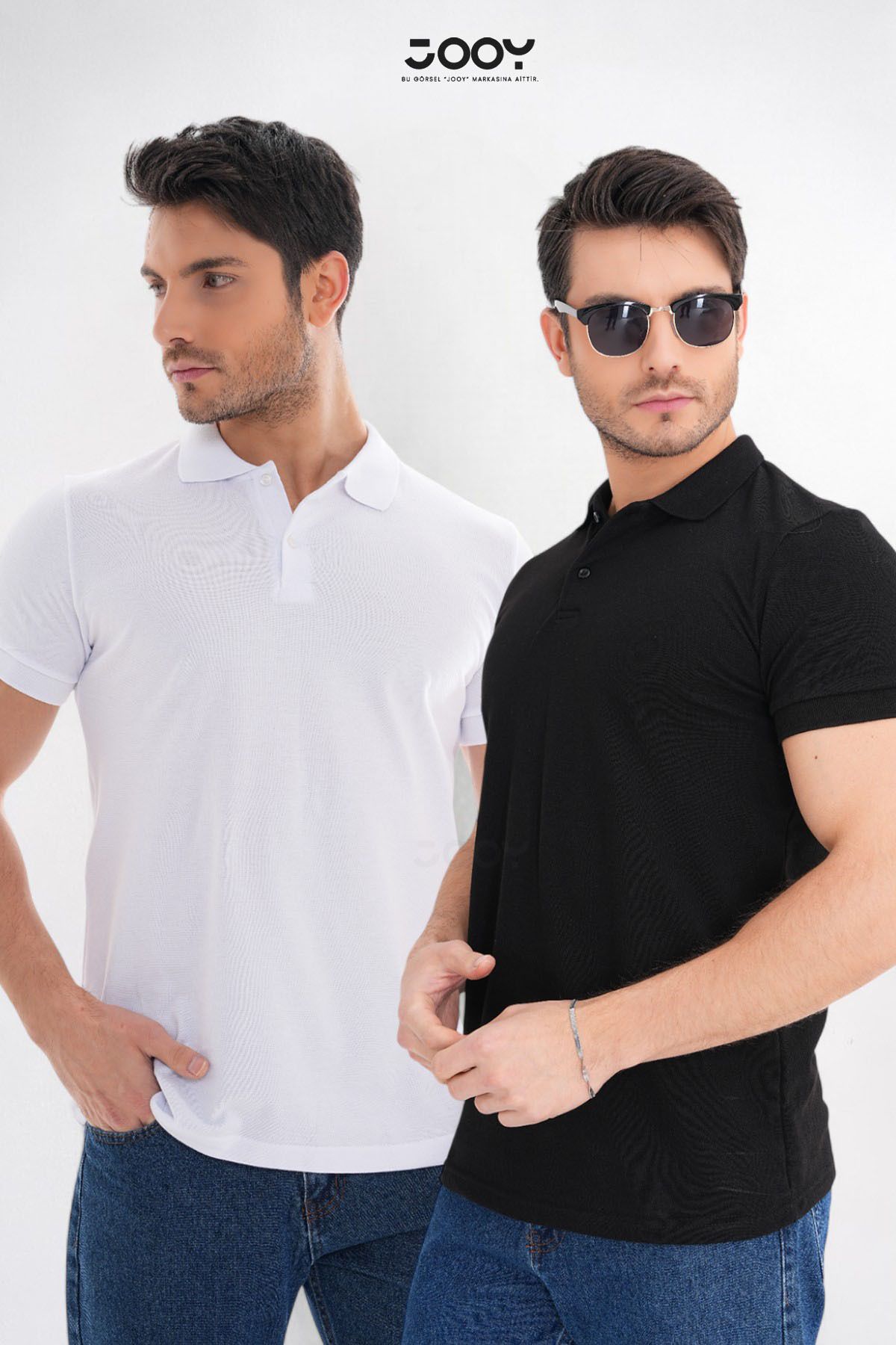 Jooy 2'li Avantaj Paket Siyah - Beyaz %100 Pamuk Erkek Polo Yaka T-Shirt