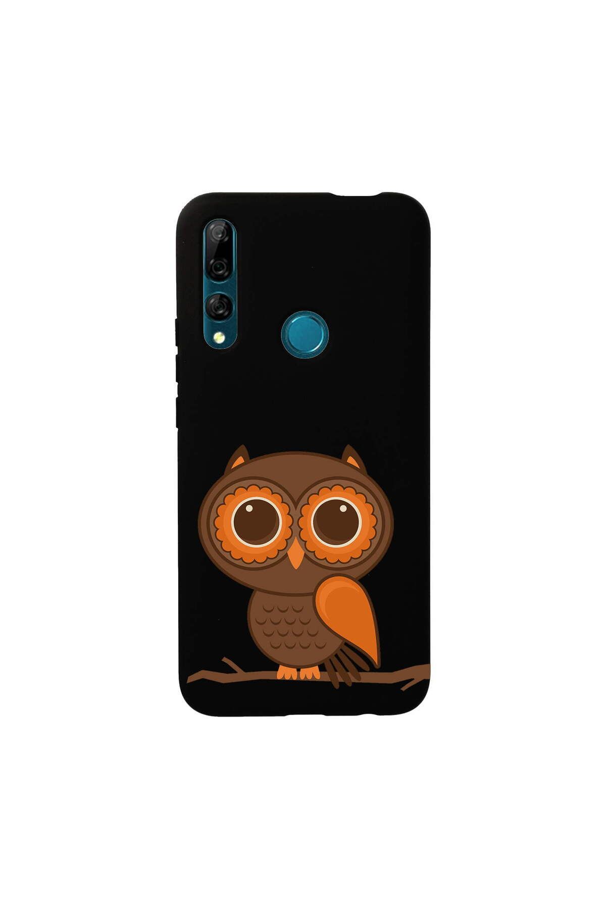 PrintiFy Huawei P Smart Z ile Uyumlu Baykuş (0214a) Tasarımlı Siyah Lansman Silikon Kılıf