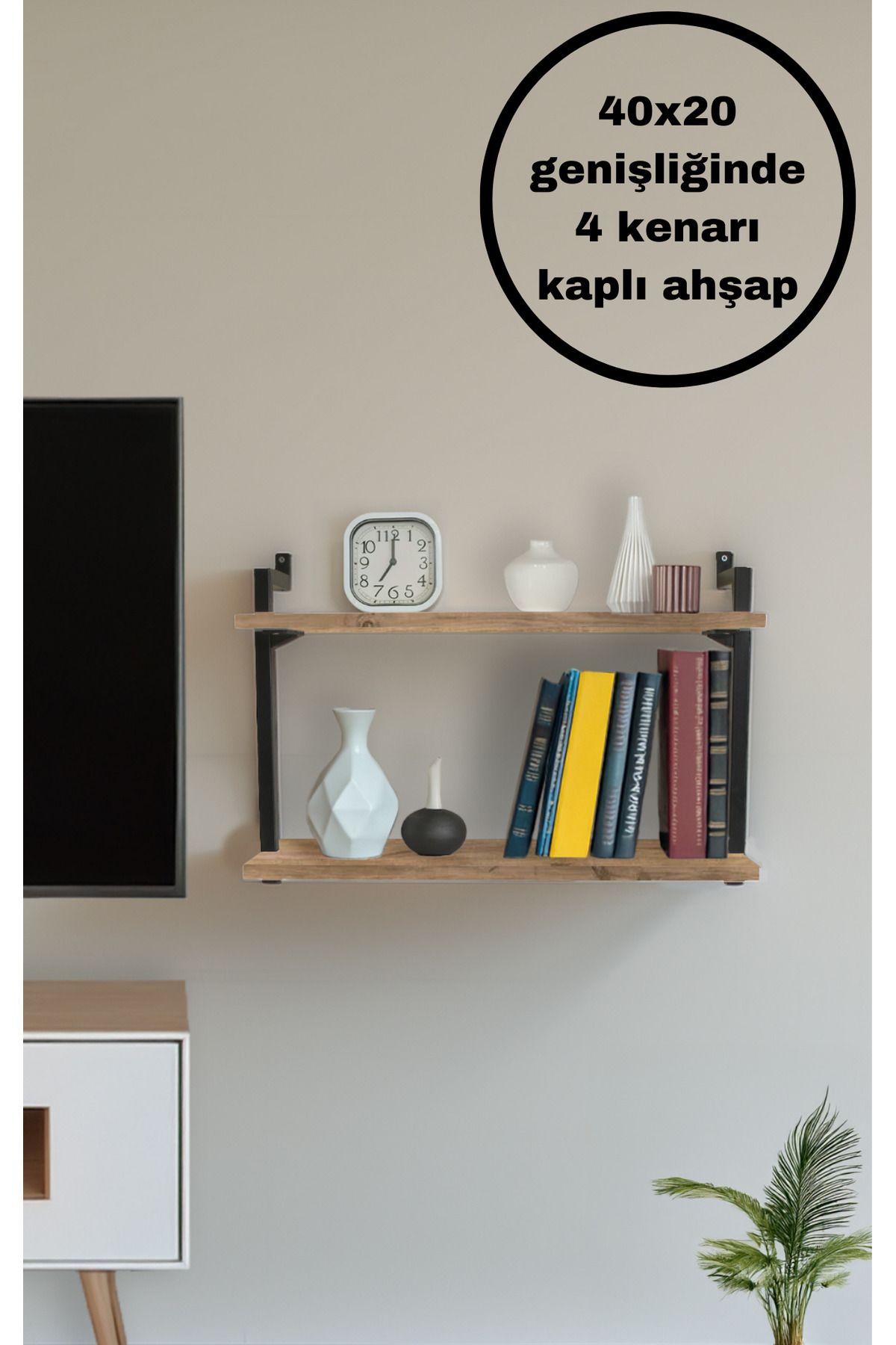 Euromob 2 Raflı Kitaplık,Duvar Rafı(40x20 ebatlarında ahşap)