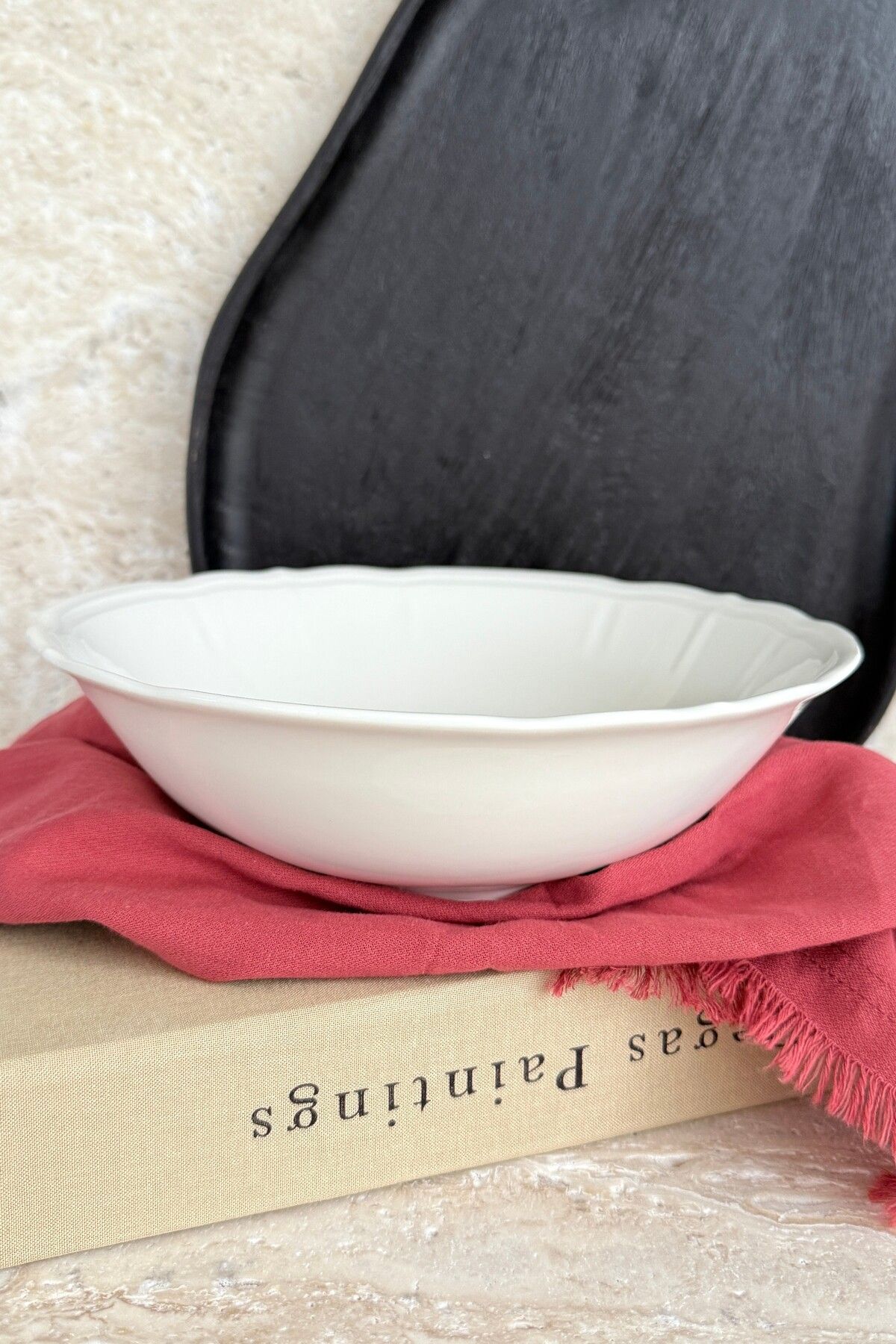 porselenden Perla Krem 23 Cm Büyük Boy Porselen Derin Salata Kasesi Sunum Servis Tabağı