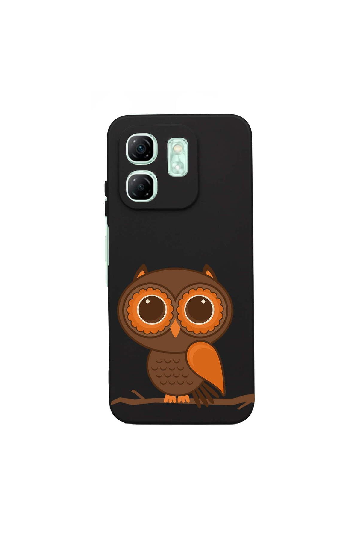 PrintiFy Infinix Hot 50i ile Uyumlu Baykuş (0214a) Tasarımlı Siyah Lansman Silikon Kılıf