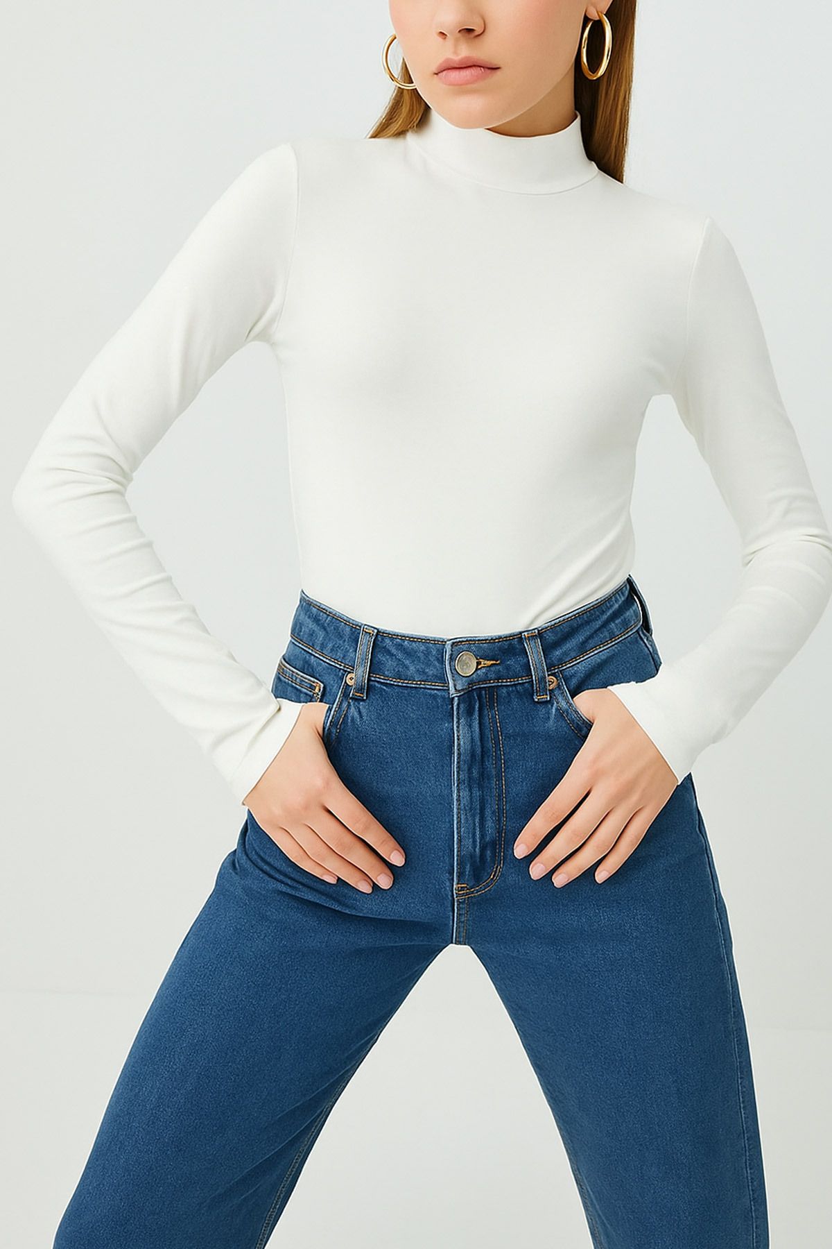 MILANOFOX Yarım Balıkçı Yaka Vücuda Oturan Esnek Basic Uzun Kollu Pamuklu Body