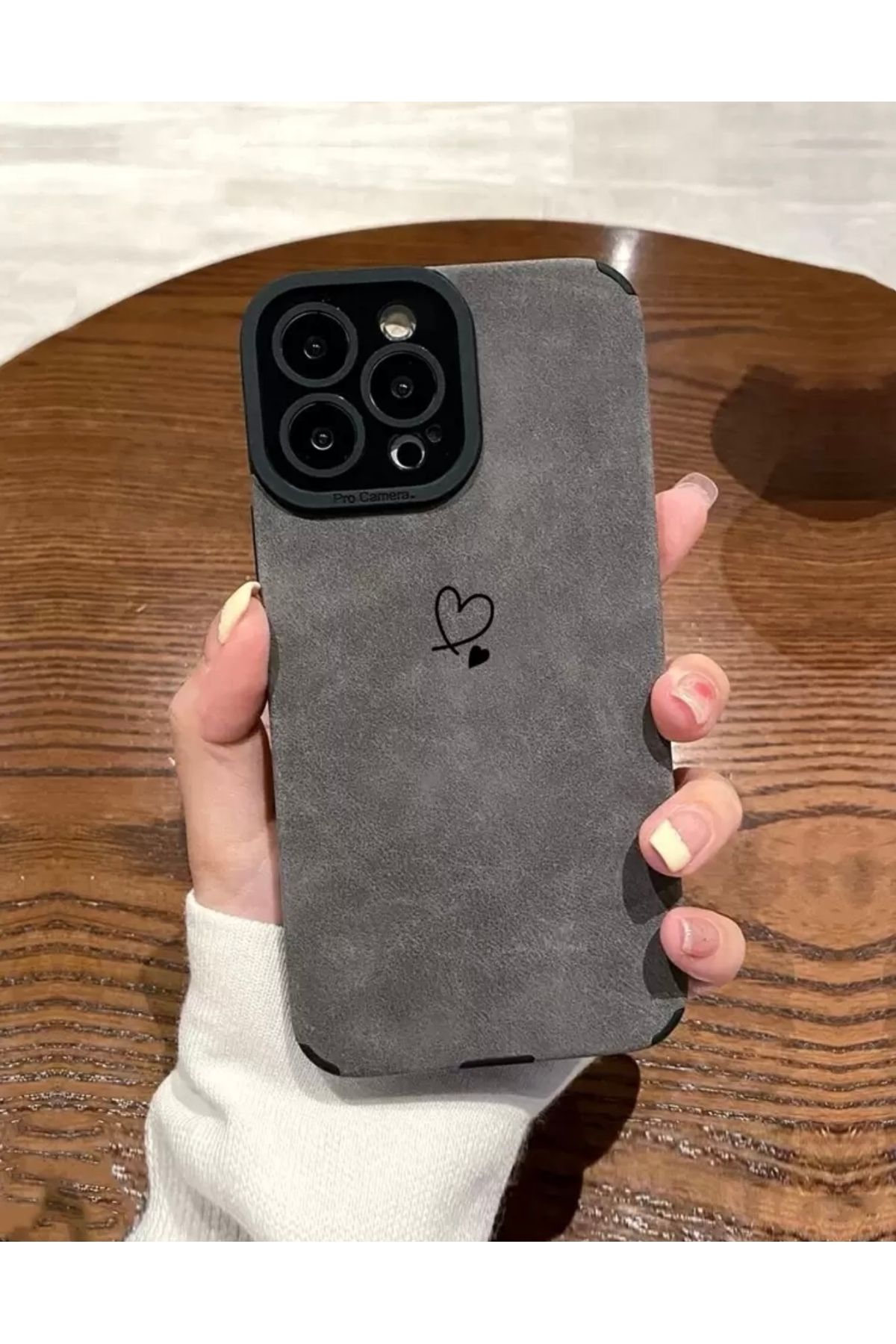 MirazTasarim IPHONE 14 PROMAX DERİ DOKULU SİYAH/GRİ KILIF