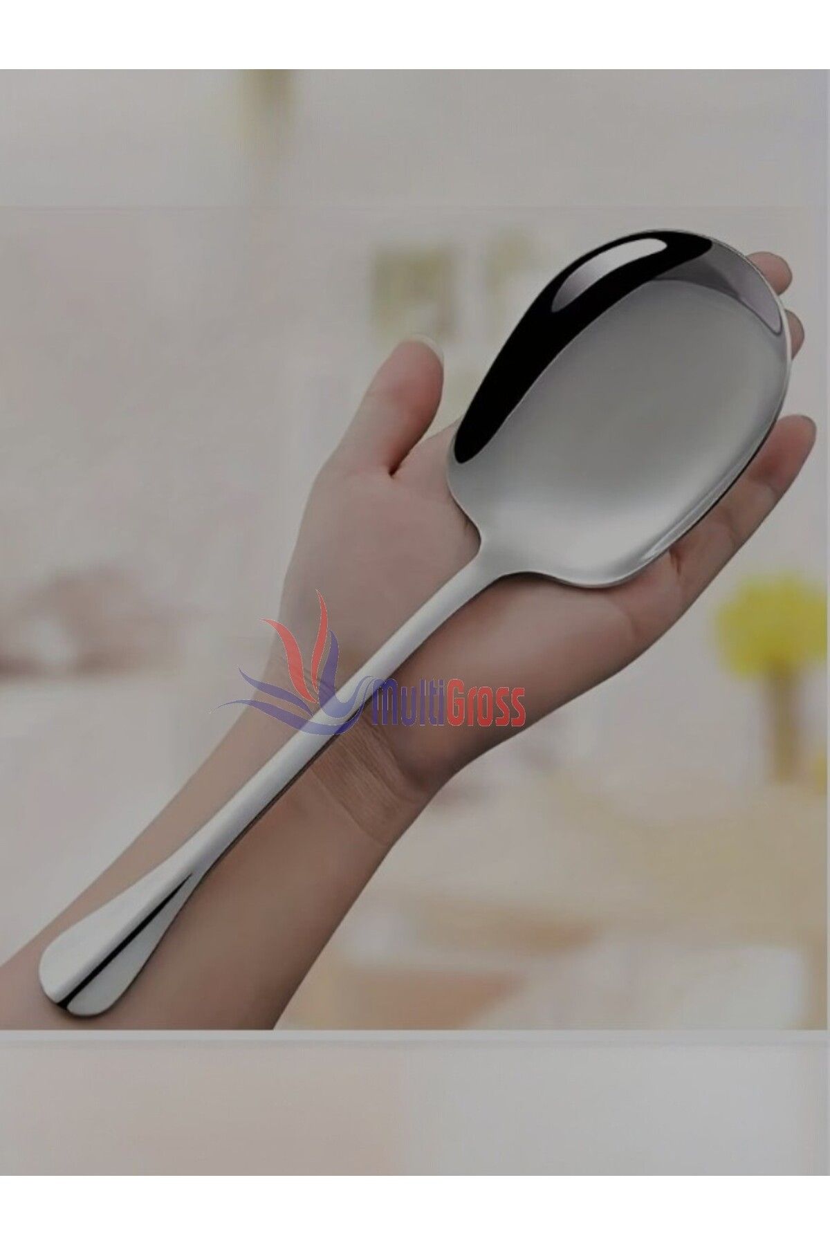Multiamo-Steel 25 cm 2 Pieces 21 cm 2 Pieces Large Small Size Serving Spoon / Presentation Spoon 4