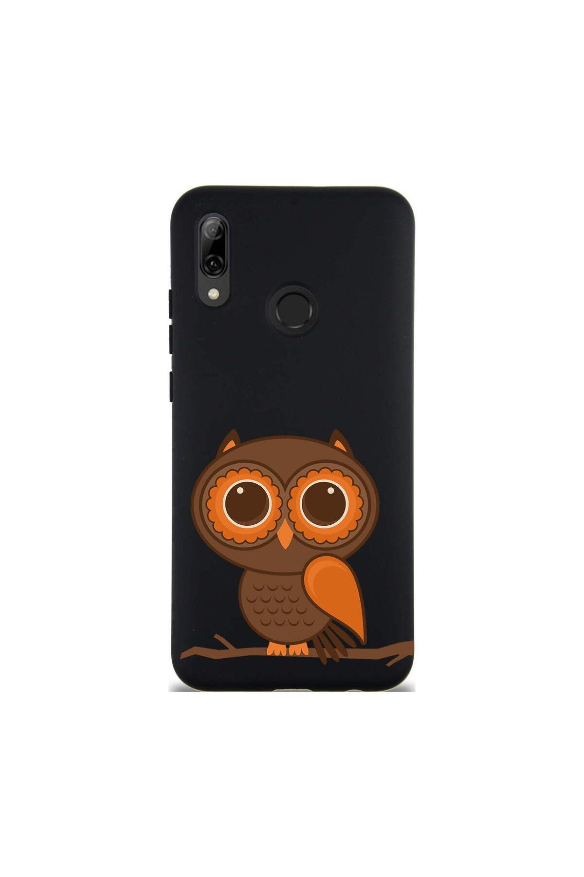 PrintiFy Huawei P Smart 2019 ile Uyumlu Baykuş (0214a) Tasarımlı Siyah Lansman Silikon Kılıf