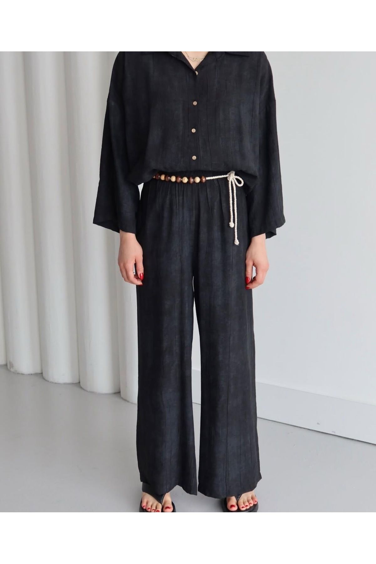 Ekim Store Çilek Kumaş Kemerli Oversize Takım