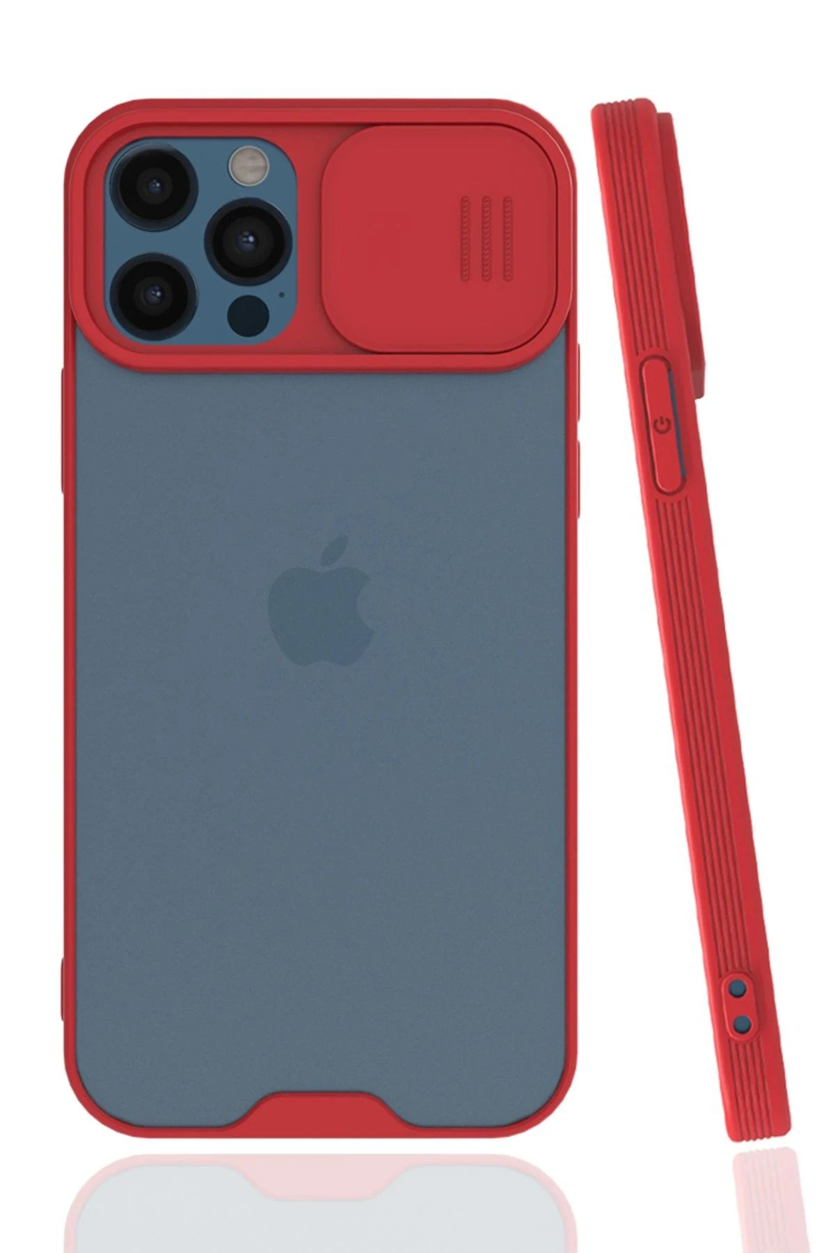 NewFace iPhone 12 Pro Max Kılıf Platin Kamera Koruma Silikon - Kırmızı SVLRS
