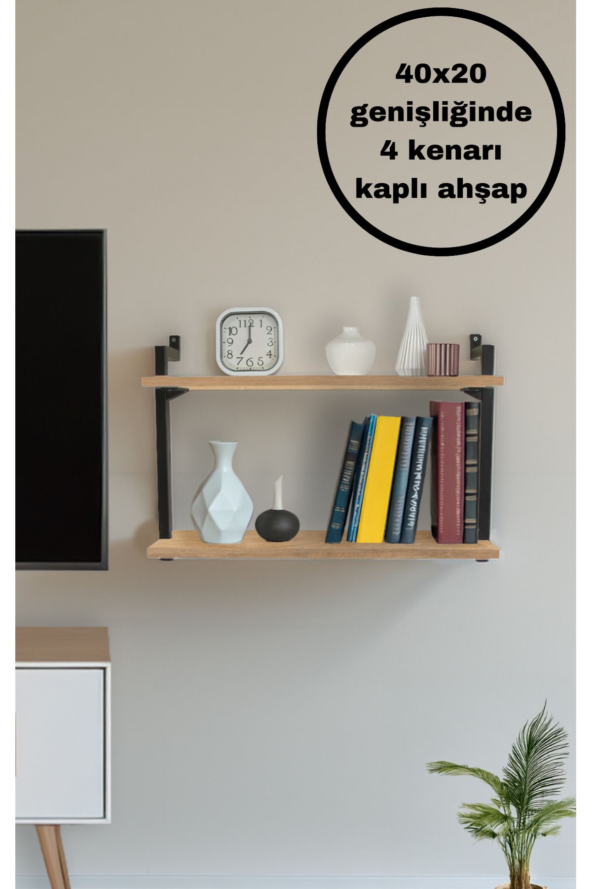 Euromob 2 Raflı Kitaplık,Duvar Rafı(40x20 ebatlarında ahşap)