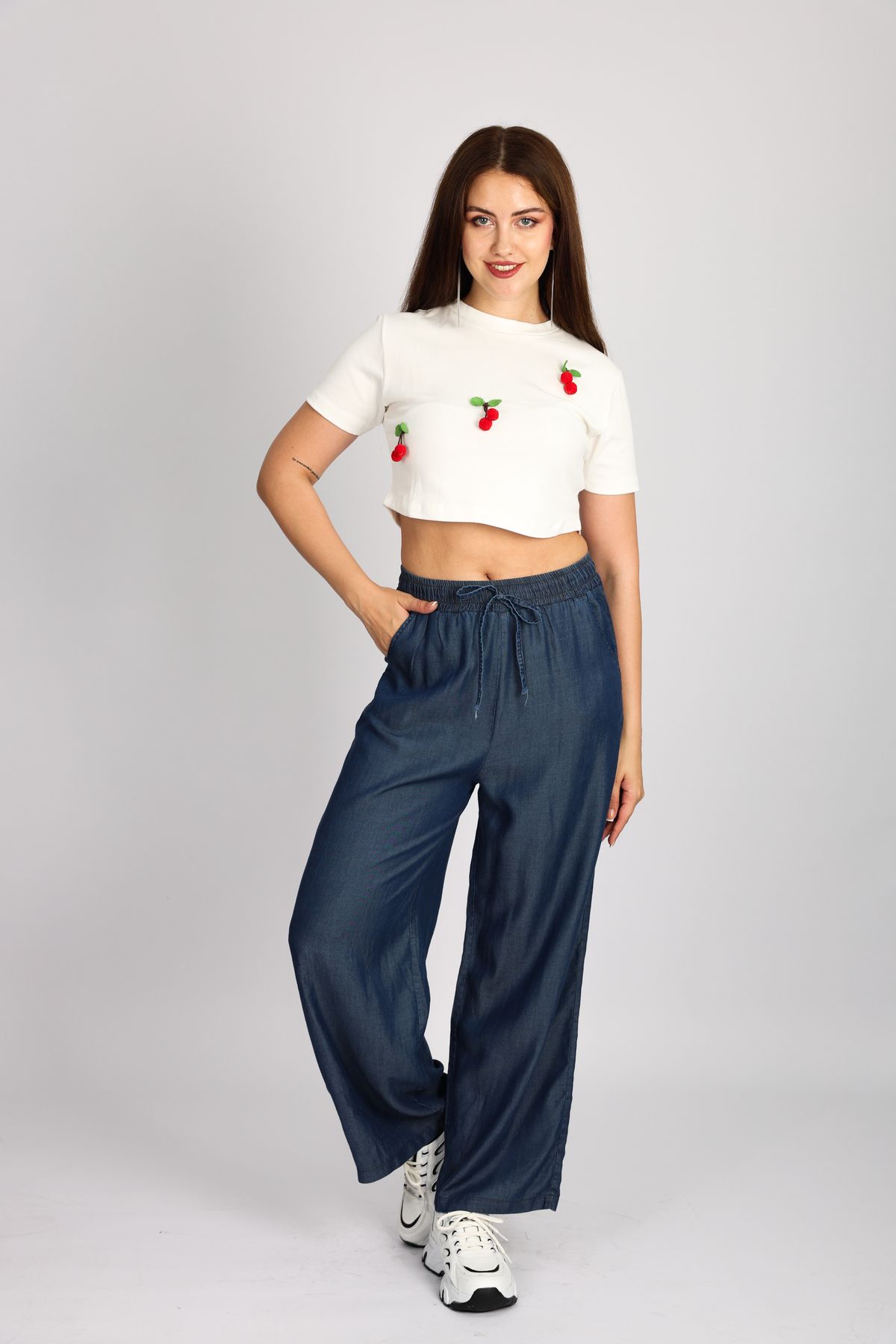 MODA BELİ LASTİKLİ AŞIRI RAHAT KOT PANTOLON