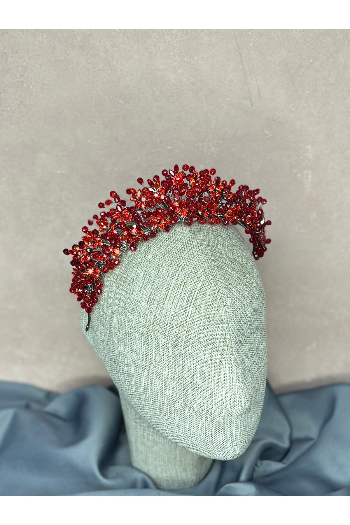 Hayalperest boncuk-İlsu Elegant Bead Detailed Henna Night Bridal Crown 7