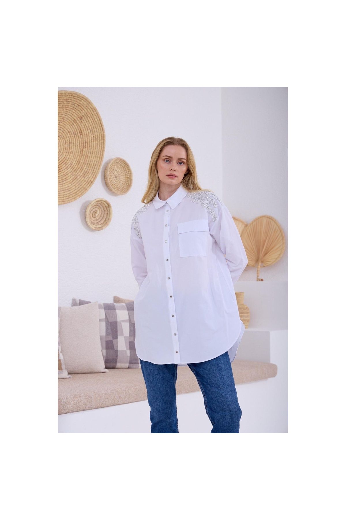 Moodbasic YENİ MOODBASİC KADIN TAŞLI DANTELLİ GÖMLEK MB11.245