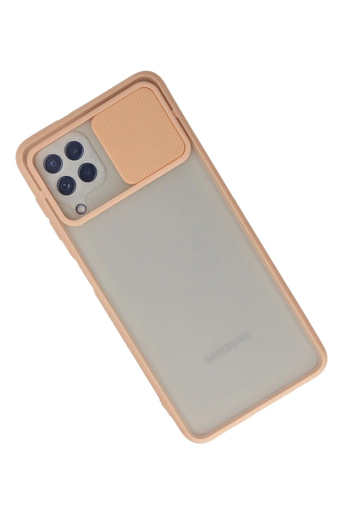 NewFace Samsung Galaxy A22 Kılıf Palm Buzlu Kamera Sürgülü Silikon - Pembe WLZOR