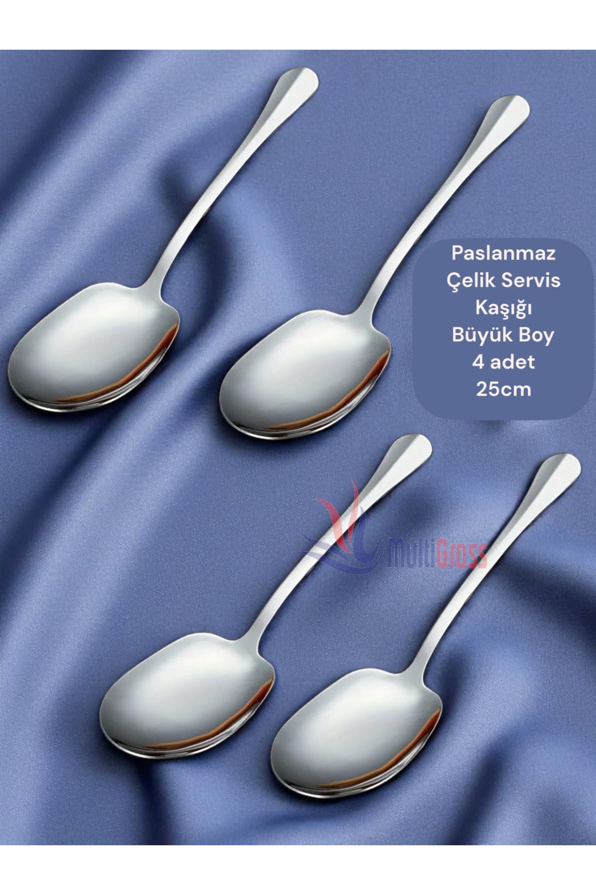 Multiamo Çelik 25 cm 4 Adet Büyük Boy Servis Kaşığı / Sunum Kaşığı
