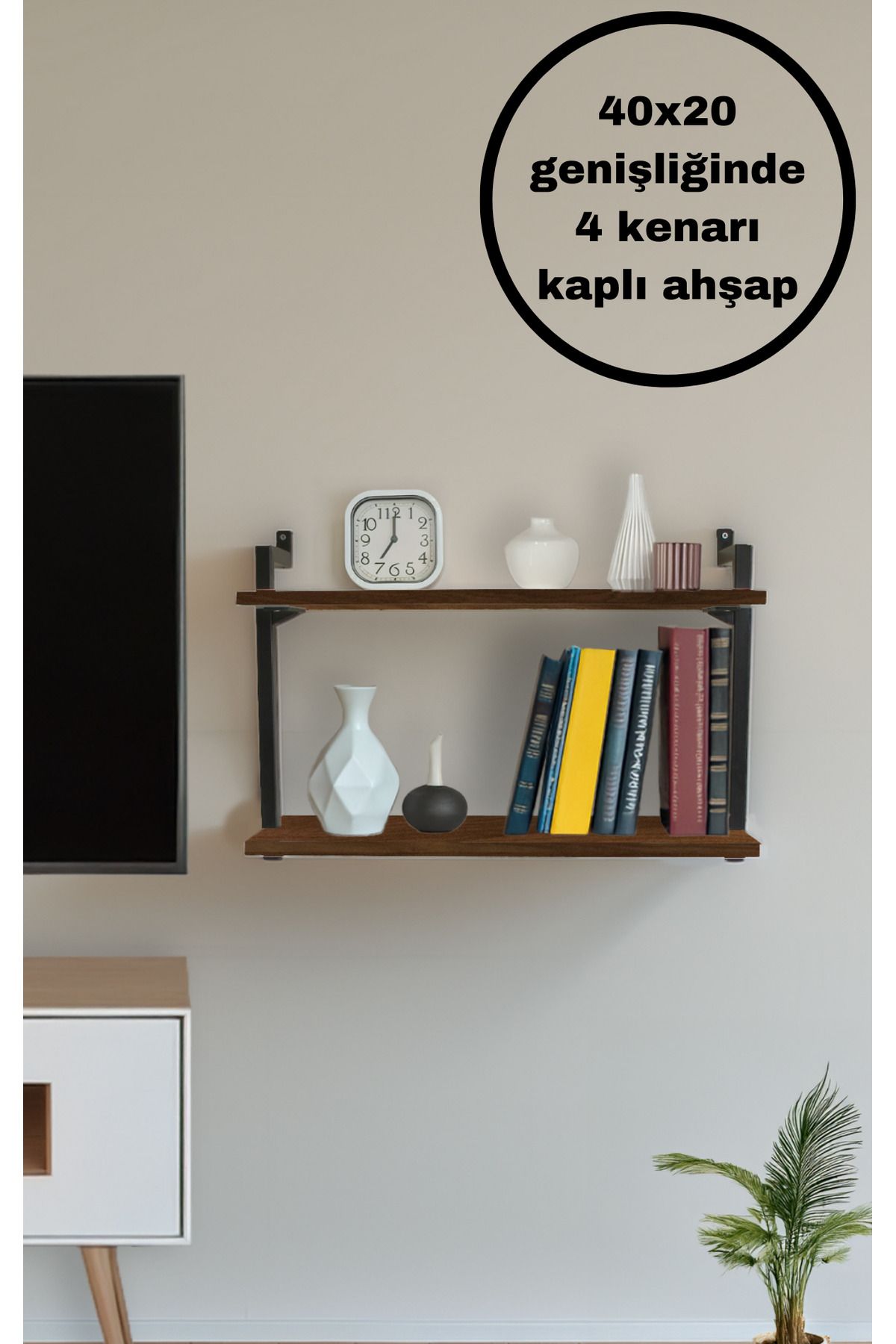 Euromob 2 Raflı Kitaplık,duvar Rafı(40x20 Ebatlarında Ahşap)