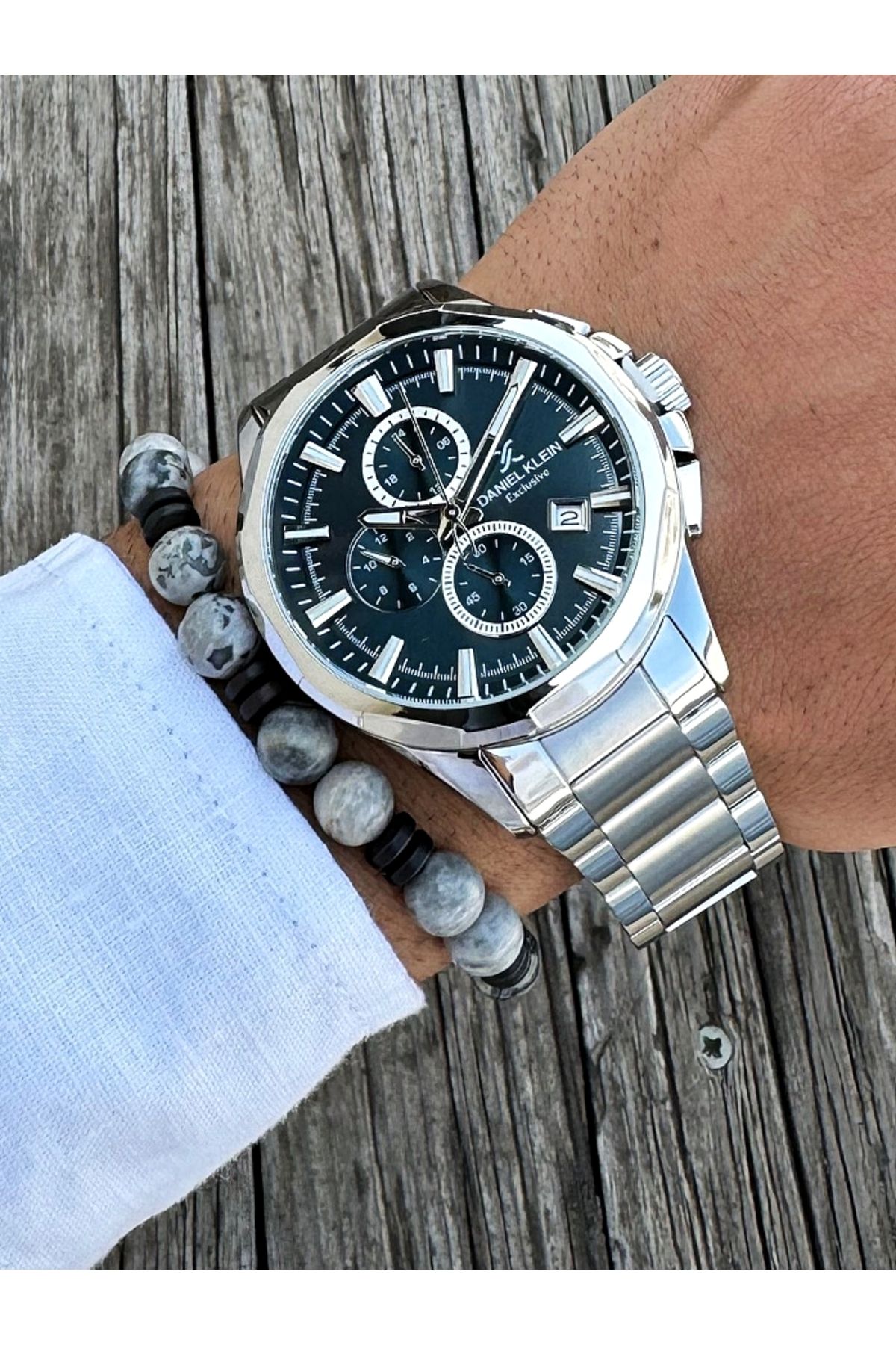 Daniel Klein Exclusıve Fonksiyonlu Çelik Kordon Su Geçirmez Erkek Kol Saati Doğal Taş Bileklik Hediyeli Dkl23