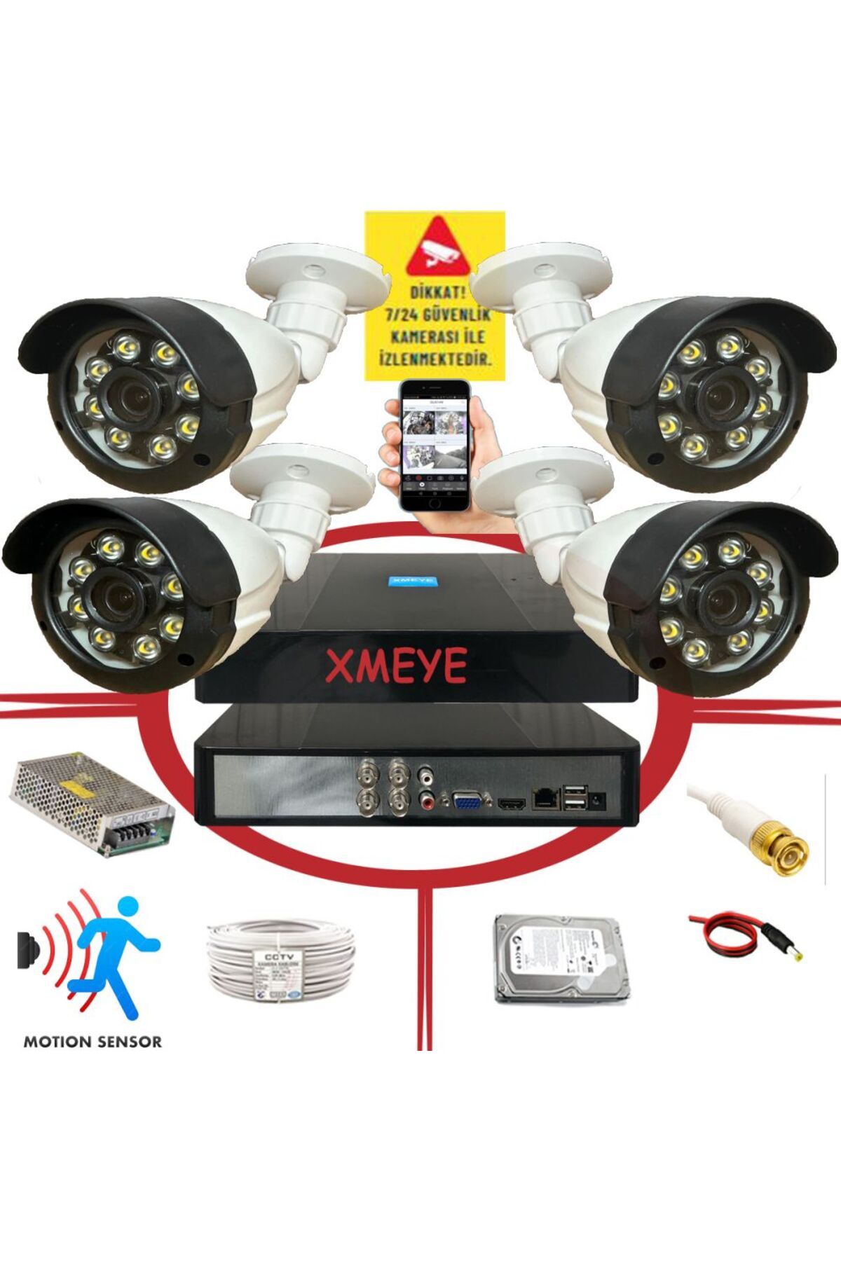 BİSES 4 lü Hareket Algılayan 5 MP Lens 8 Warm Led Gece Renkli Gösteren Güvenlik Kamerası Seti BS 2308W