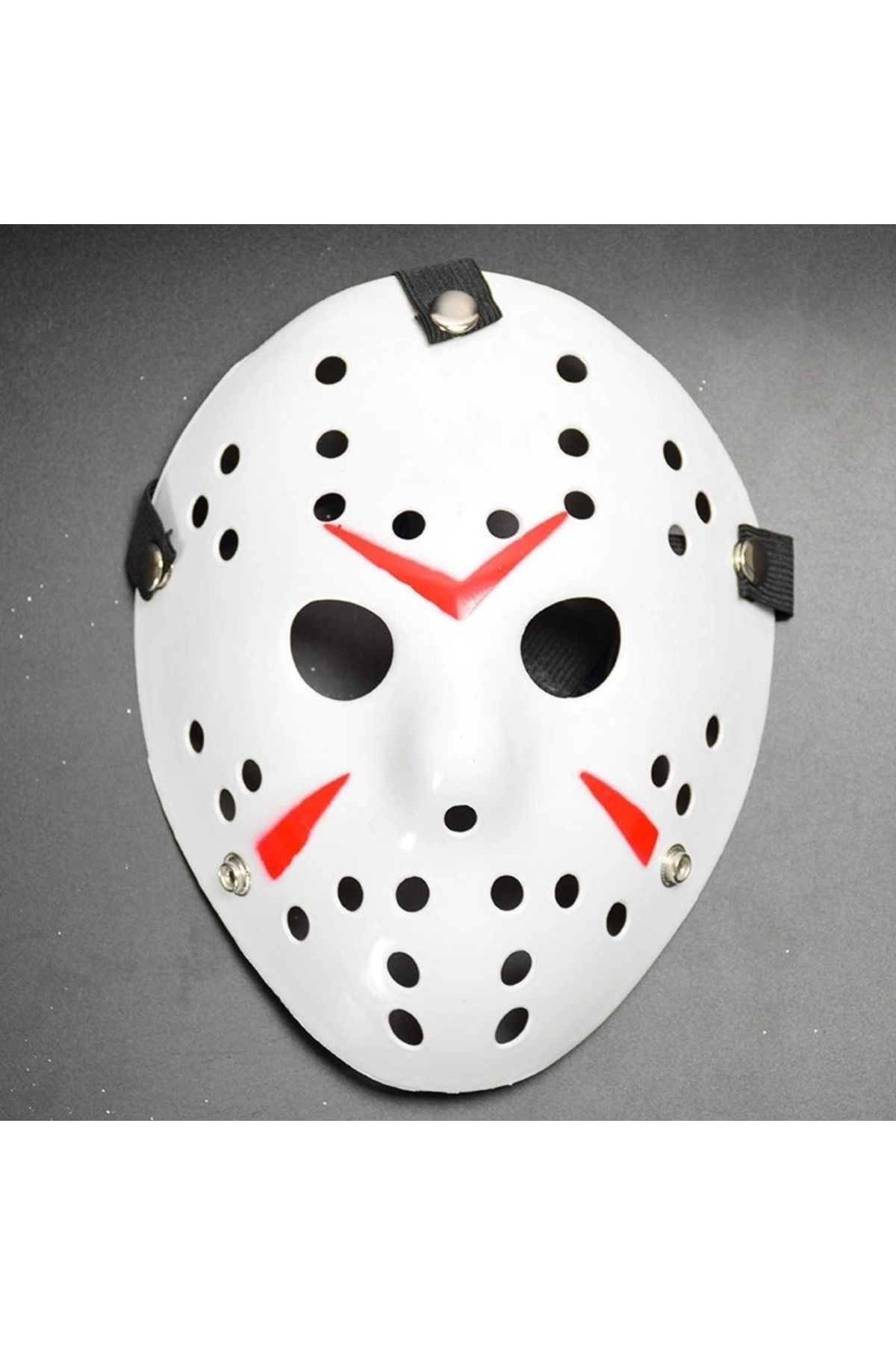 STOREMAX Beyaz Renk Kırmızı Çizgili Tam Yüz Hokey Jason Maskesi Hannibal Maskesi (5047)