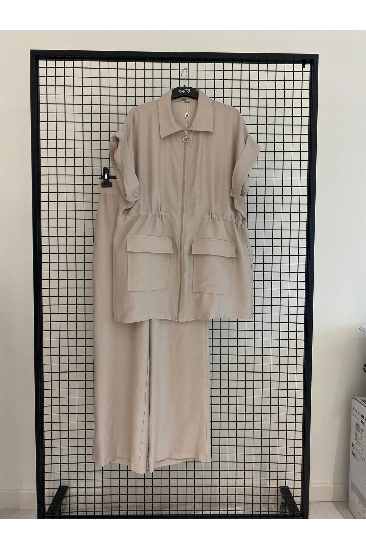 Armine TREND Fermuarlı Beli Büzgülü Cepli Tunik Ve Beli Fermuarlı Bol Paça Kumaş Pantolon Alt- Üst Takım