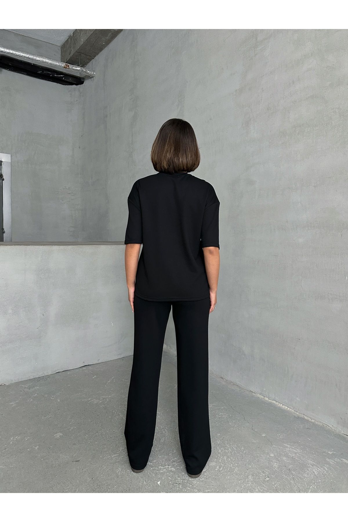 Lusin-Women's Black Soft Modal Fabric Short Sleeve Pants Blouse Tracksuit Set 4