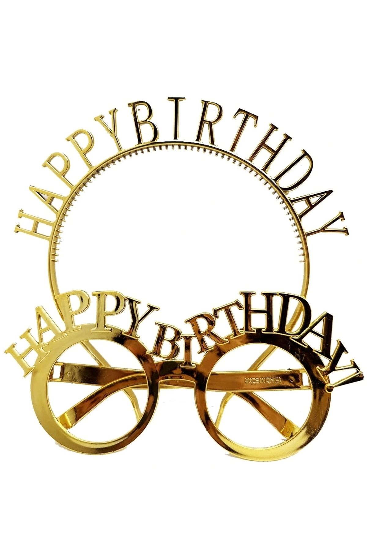 STOREMAX Happy Birthday Yazılı Taç ve Happy Birthday Yazılı Gözlük Seti Altın Renk (5047)