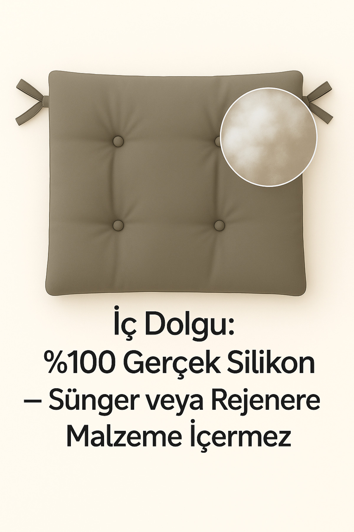 Pofidık Gri Sandalye Minderi – Bağcıklı, Slikon Dolgulu, Yıkanabilir detay
